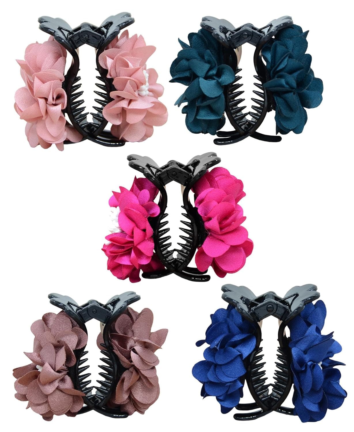 5 Pcs Beautiful Plastic Claw Jaw Hair Clip Fashion Cloth Bow Flowers Ponytail Holder for Women Lady Girls
