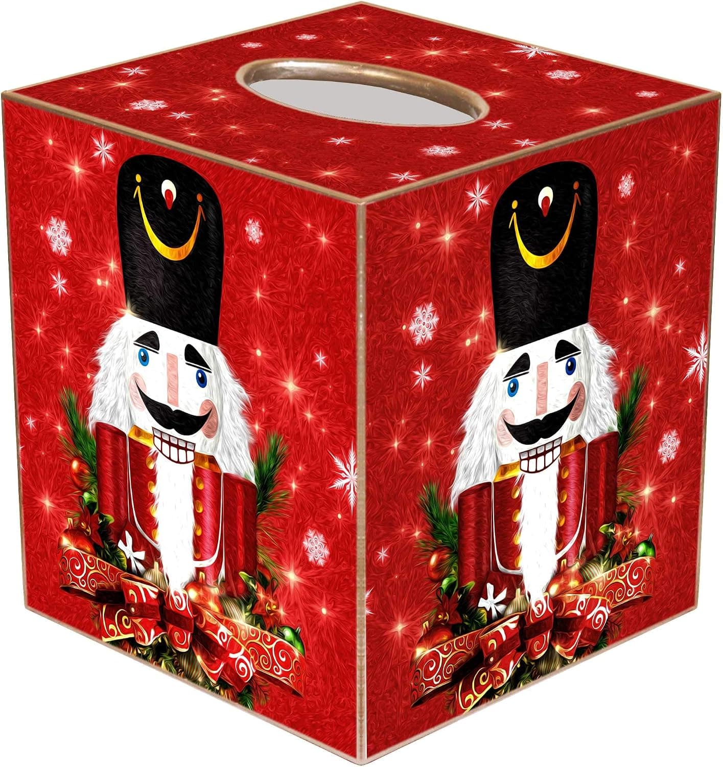 Marye-Kelley Nutcracker Christmas Tissue Box Cover Tissue Box Cover Square Paper-Mache Tissue Box Cover Holder Bathroom Vanity Countertops, Bedroom Dressers, Night Stands,
