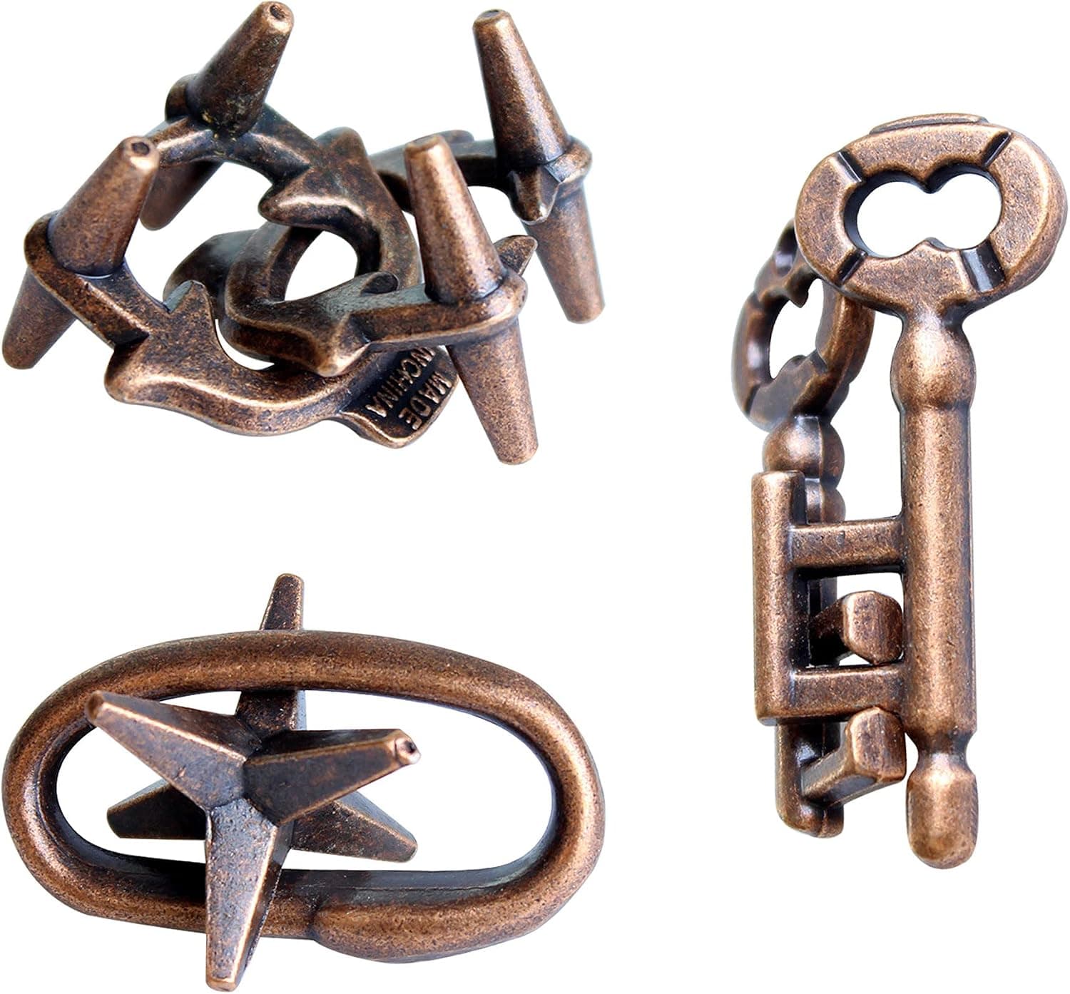 3 Pieces 3D Metal Mind Puzzles Brain Teaser Puzzles for Adults Kids Hard bepuzzled crankity brainteaser The Office Tycho Enigma labrynth Puzzle Games Lock Brain teasers Toys（Retro