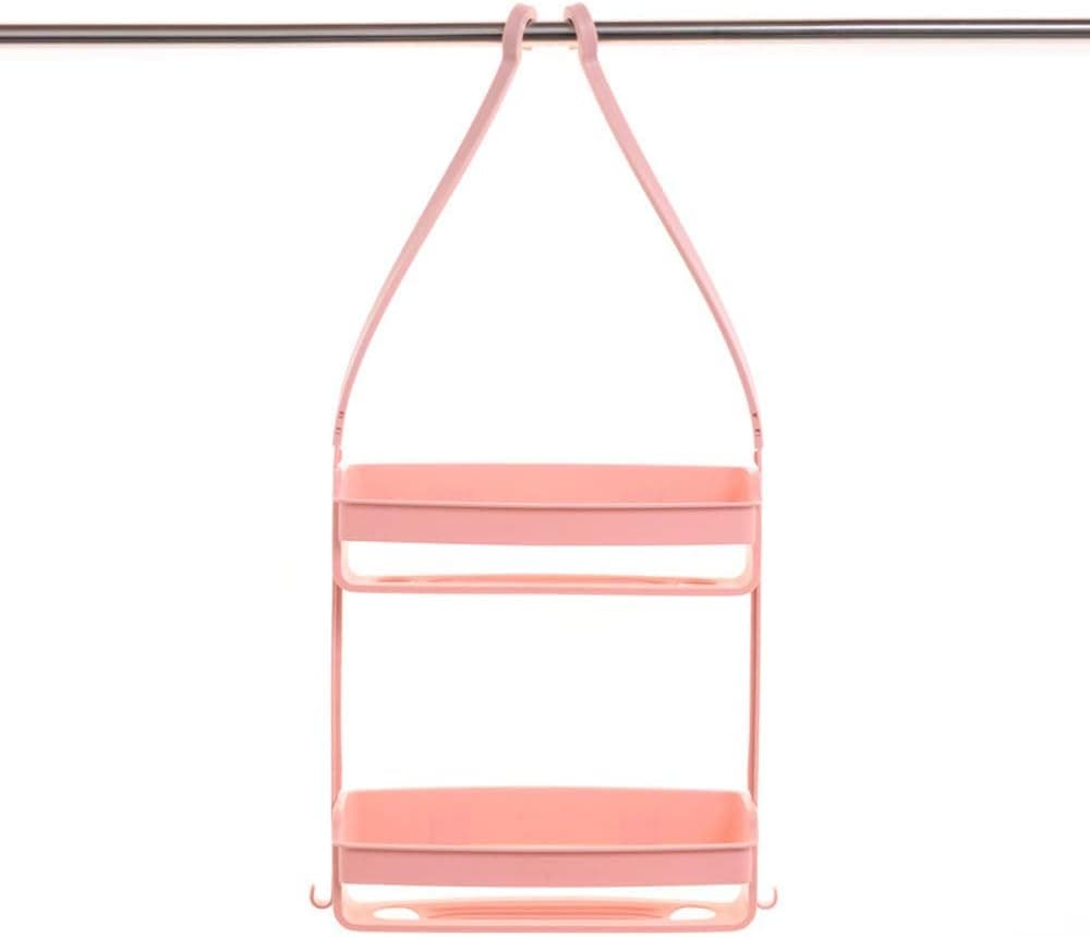 R FLORY Colorful 2 Layers Caddy Detachable Plastic Holder Bathroom Easy Dry Bathing Shelf Shower Head Hanging Holder Rack Wall Mount Bathroom Room Saver Container (Pink)