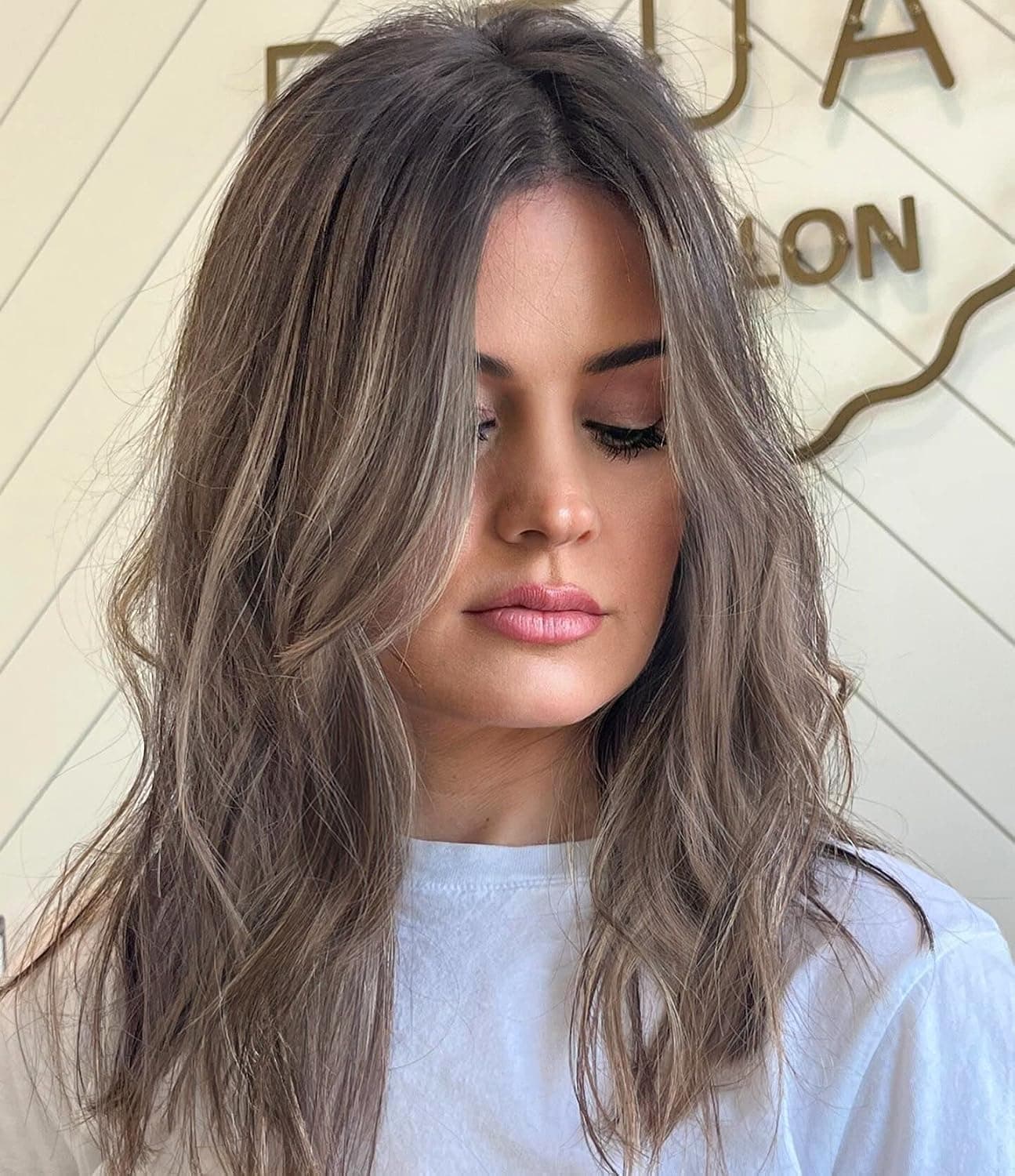 LANOVA Ombre Brown Wigs with Black Roots Natural Looking Mixed Blonde Hair Brown Wig Synthetic Wigs for Afros 16 inch Middle Part LANOVA-107