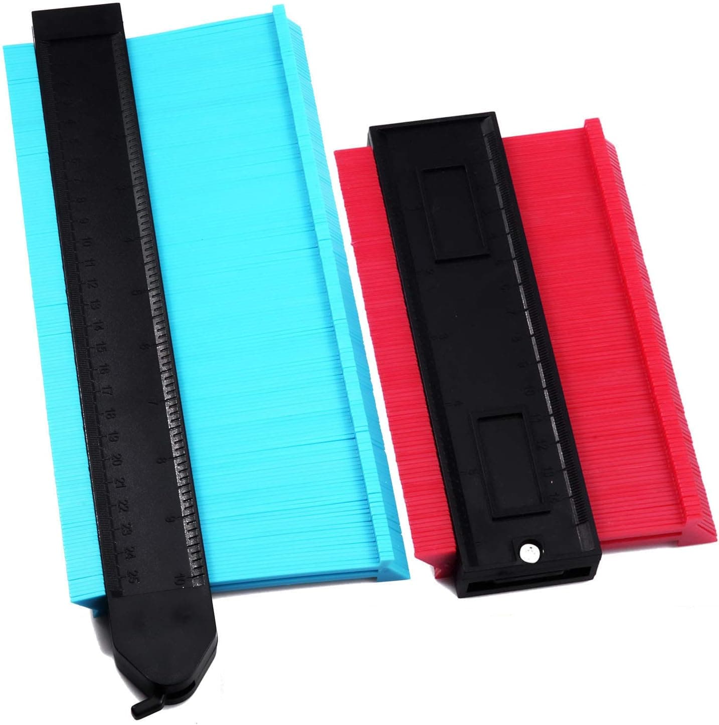 2 Pack Contour Gauge, 10 Inch Widen Profile Gauge with Lock Feature & 6 Inch Shape Contour Gauge Duplicator, Precisely Measure Irregular Shapes Ruler for Wood Marking（10 Inch Blue, 6 Inch Red）