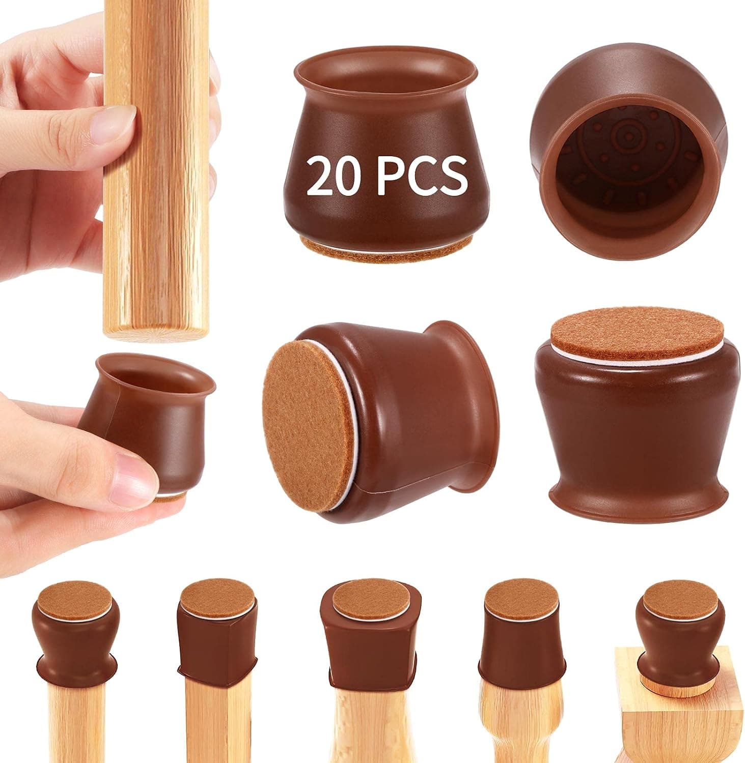 NYOOLO Silicone Furniture Chair Leg Caps, Floor Protectors for Furniture Legs Square, Chair Leg Caps for Hardwood Floors Brown Round