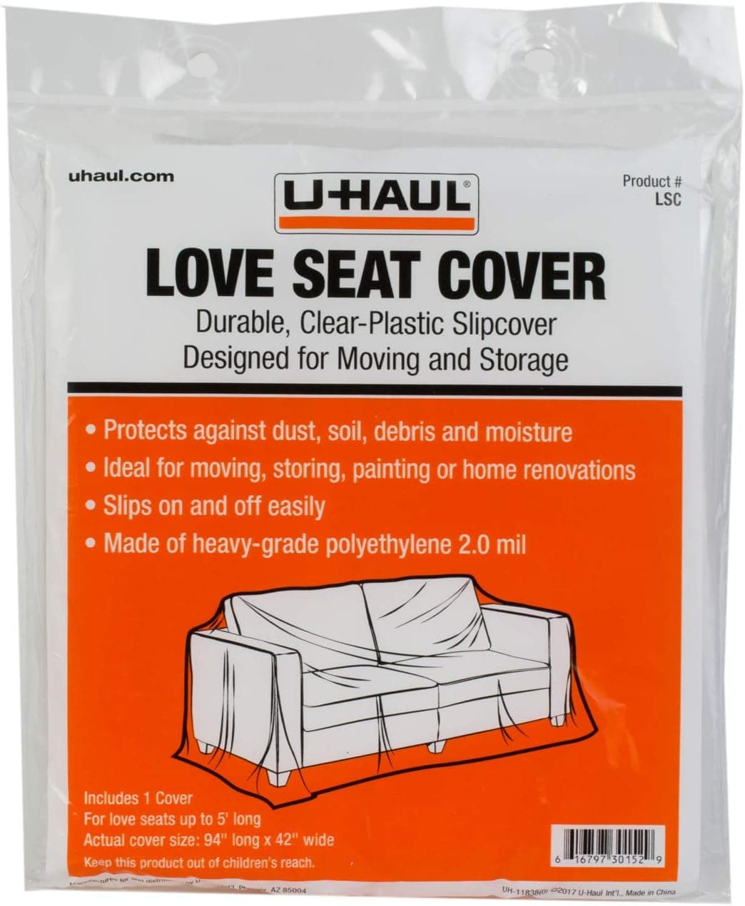 U-Haul Moving & Storage Love Seat Cover (Fits Two-Seater Sofas and Couches up to 5' in Length) - 94" x 42"