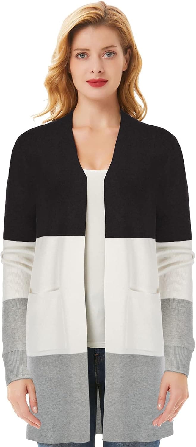 GRACE KARIN Women's Long Sleeve Open Front Knitting Kimono Cardigan with Pockets