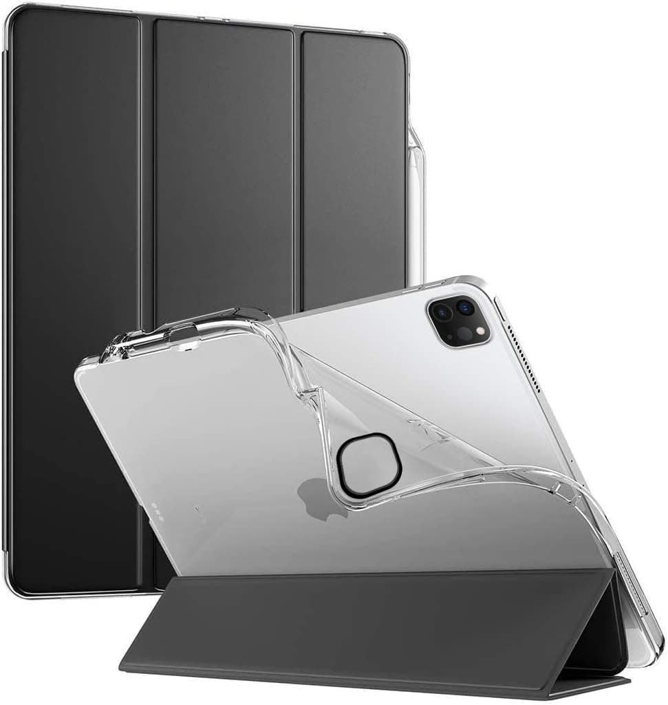 Poetic Lumos X Series Designed for iPad Pro 12.9 2020 & 2018 Case, Smart Cover with Pencil Holder, Flexible Soft Clear TPU Back, Slim Fit Trifold Stand Folio Front, Black