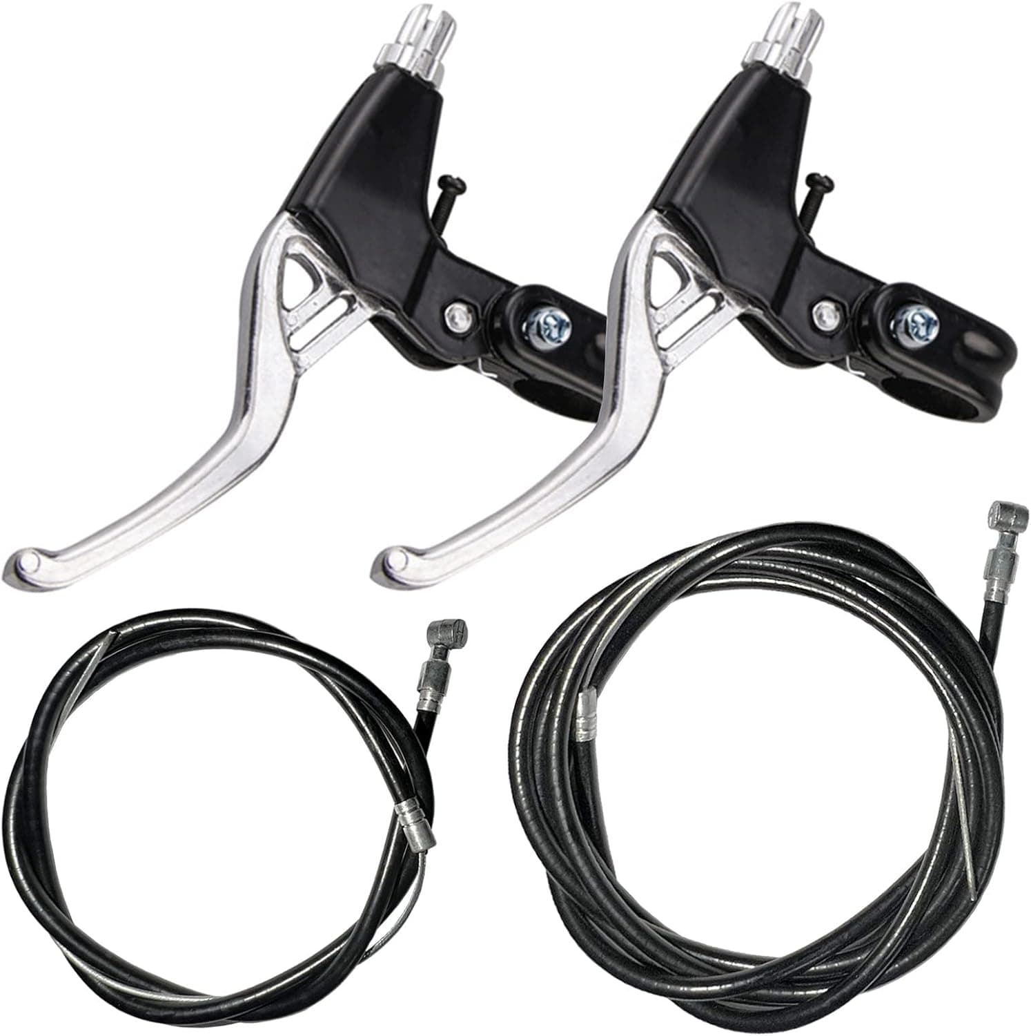 Lomodo 4 Pieces Bicycle Brake Accessories Including 2 Pack V-Brake Handlebar Aluminium Alloy Brake Levers (2.2 CM in Diameter) and 2 Pack Brake Wire for Mountain/ Road/ MTB Bike (Silver)