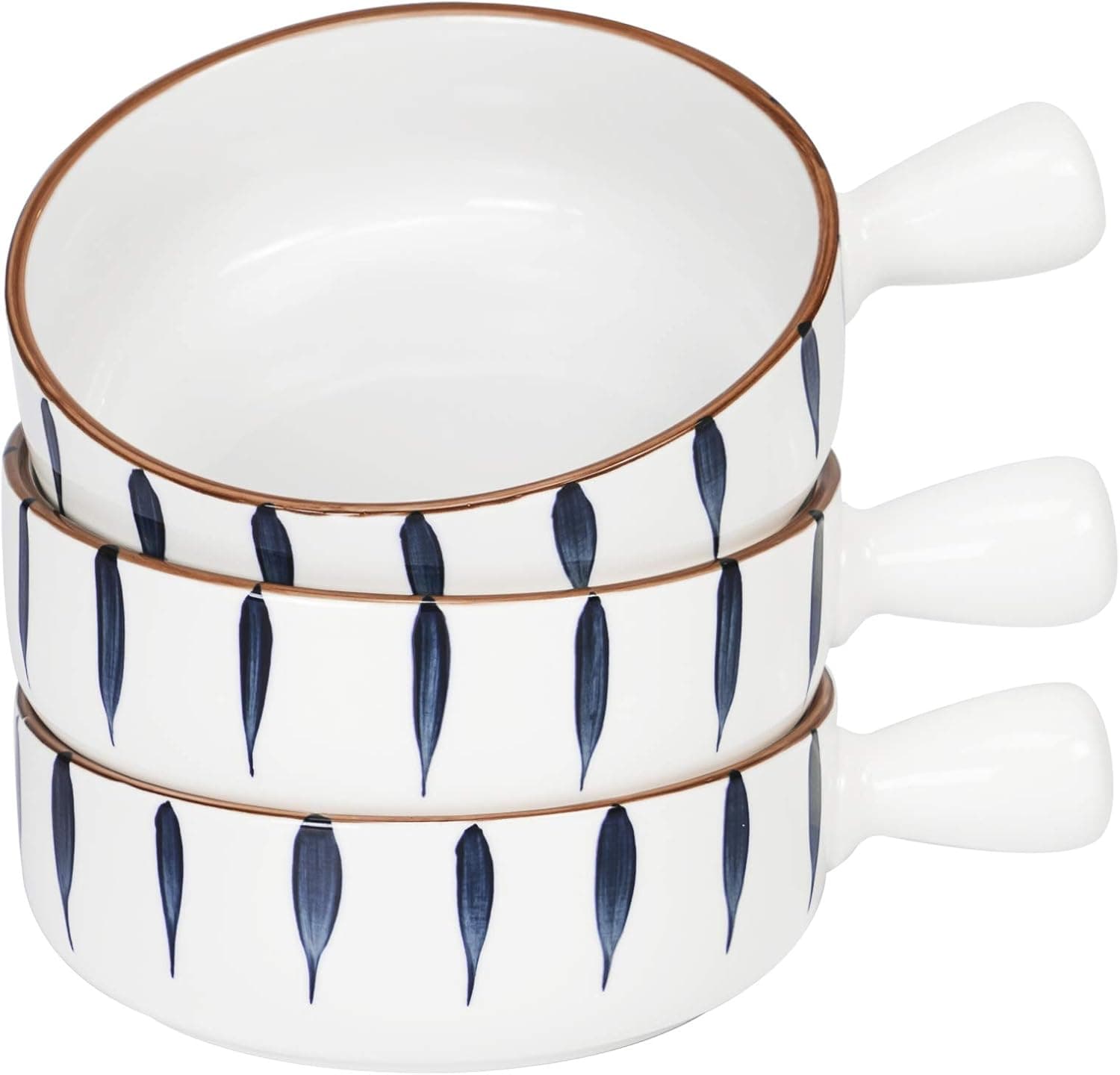 AQUIVER 21 OZ French Onion Soup Bowls - Color Painted Porcelain Serving Bowl with Single Handle for Tortilla Soup, Oatmeal, Cereal, chili, Beef Stew, Chowde - Set of 3 (Blue)