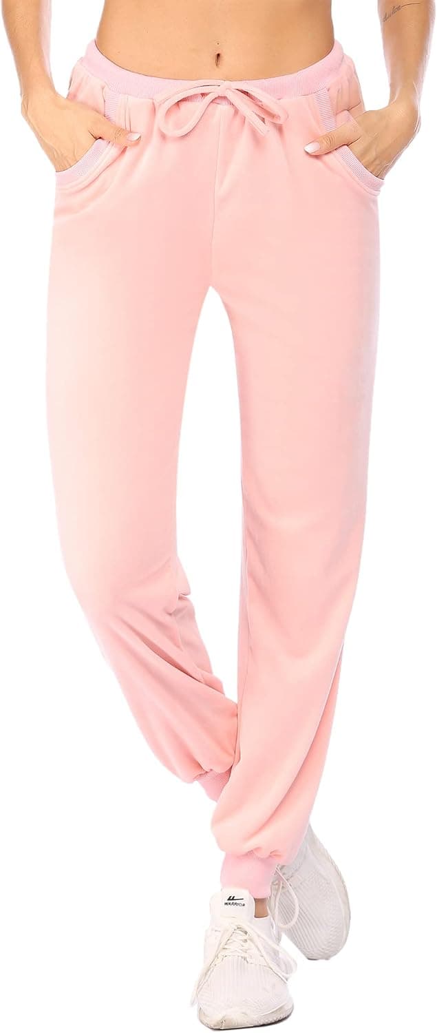 Ekouaer Sweatpants Womens Jogger Velour Pocket Athletic Leisure Track Pants S-XXL
