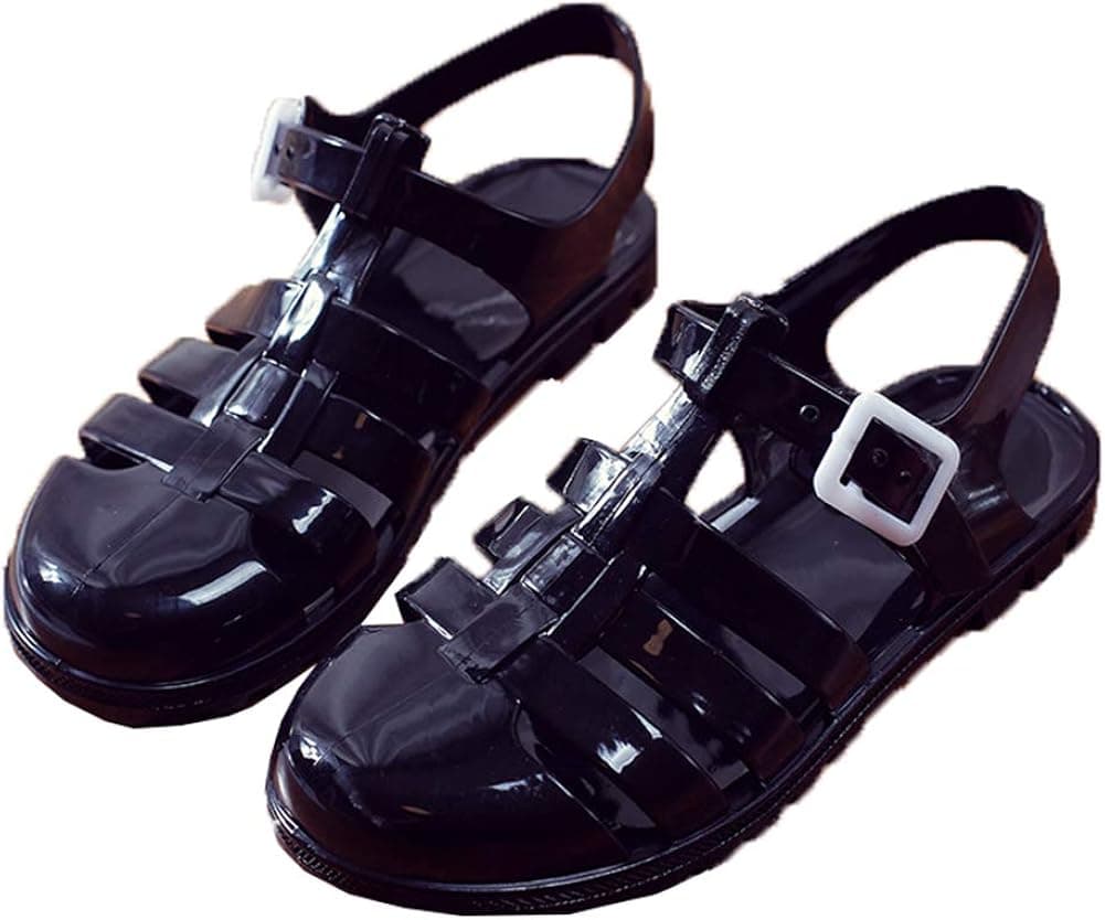 Yehopere Women's Jelly Sandals T-Strap Slingback Flats Clear Summer Beach Rain Shoes