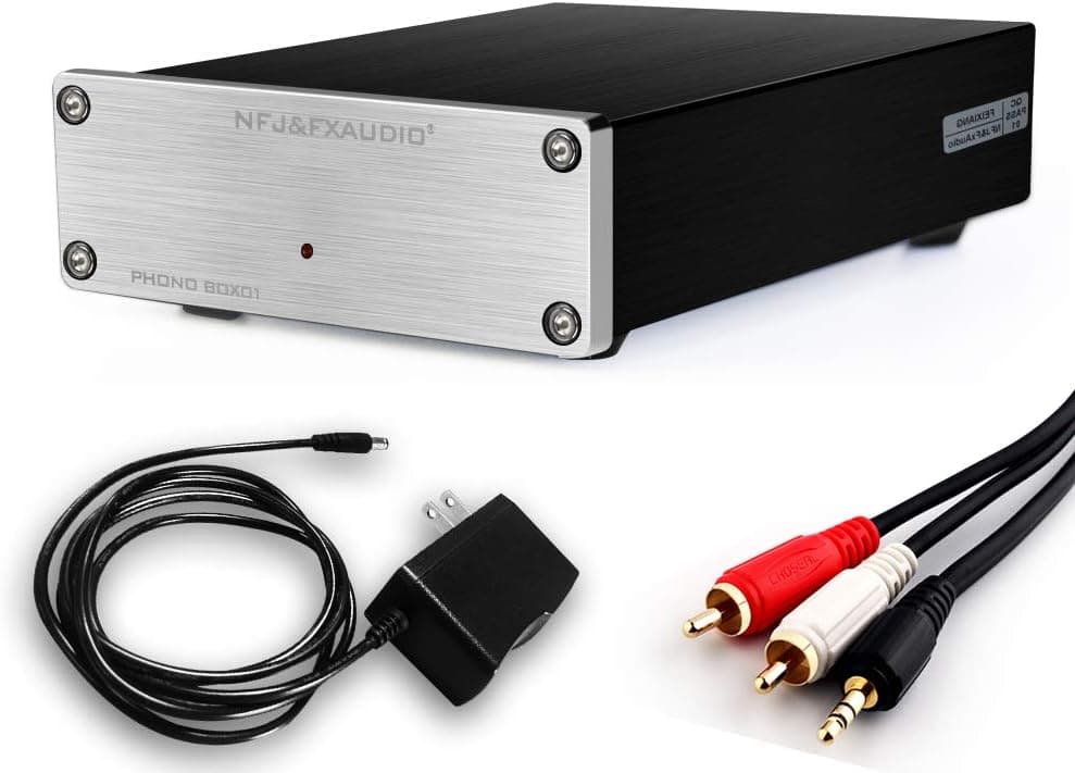 FX AUDIO MM Phono Preamp Turntable Preamplifier RIAA Amplified Line Output Mini Stereo Audio Hi-Fi Phonograph Preamp with Ground for Vinyl Record Players Low Noise Operation(with Power Supply)