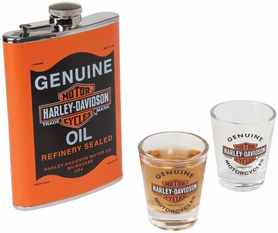 Harley-Davidson Genuine Oil Can Hip Flask & Shot Glass Gift Set, HDL-18557
