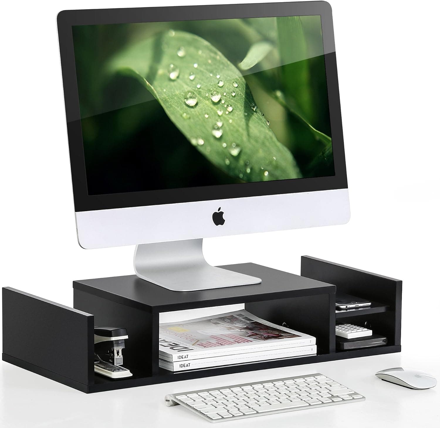 FITUEYES Wooden Adjustable Monitor Riser with Storage 2 Shelves Desktop Organizer DT306001WB
