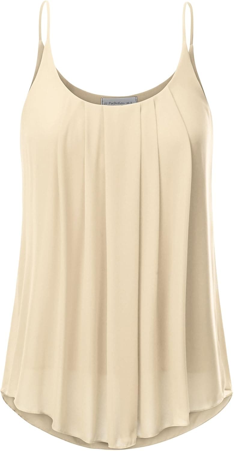 JJ Perfection Women's Pleated Chiffon Layered Cami Tank Top Beige 2XL