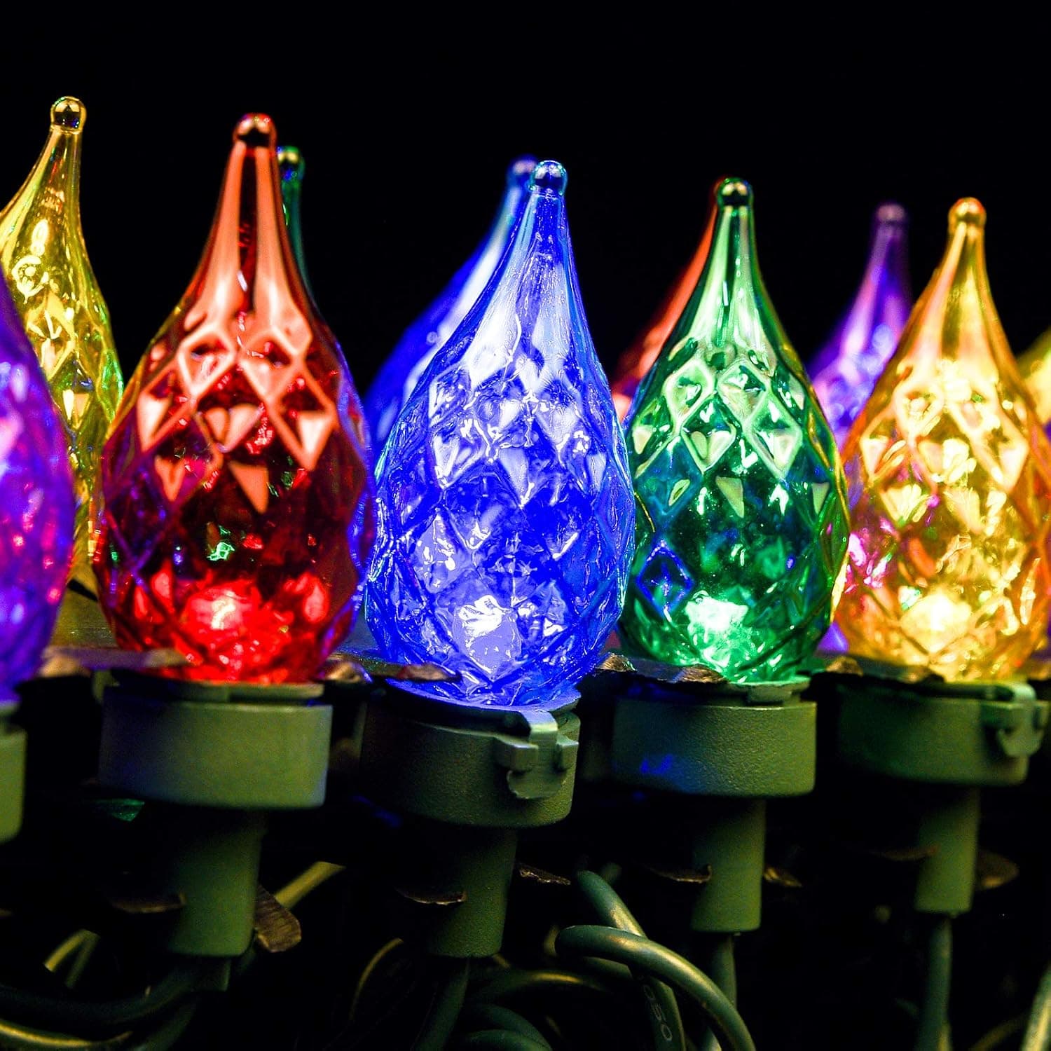 Lycklig LED Christmas String Lights Multi Color 13.6ft 35Leds Faceted Pearl Glass C6 Bulbs Outdoor Fairy Lights Waterproof Party Lighting for Outdoor Indoor Garden Holiday Party Decor, UL Listed