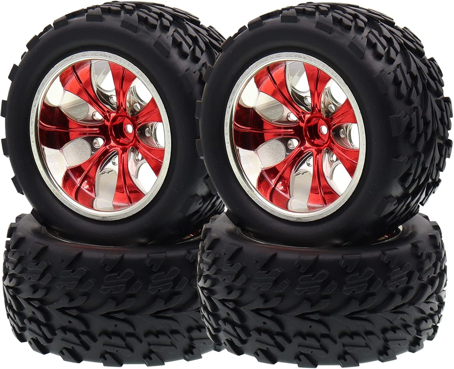 4PCS Treehobby OD 4.53"(115mm) Rubber RC Wheel 12mm Hex Hub Wheels and Tires Set Compatible with 1/10 Off Road RC Car Monster Truck