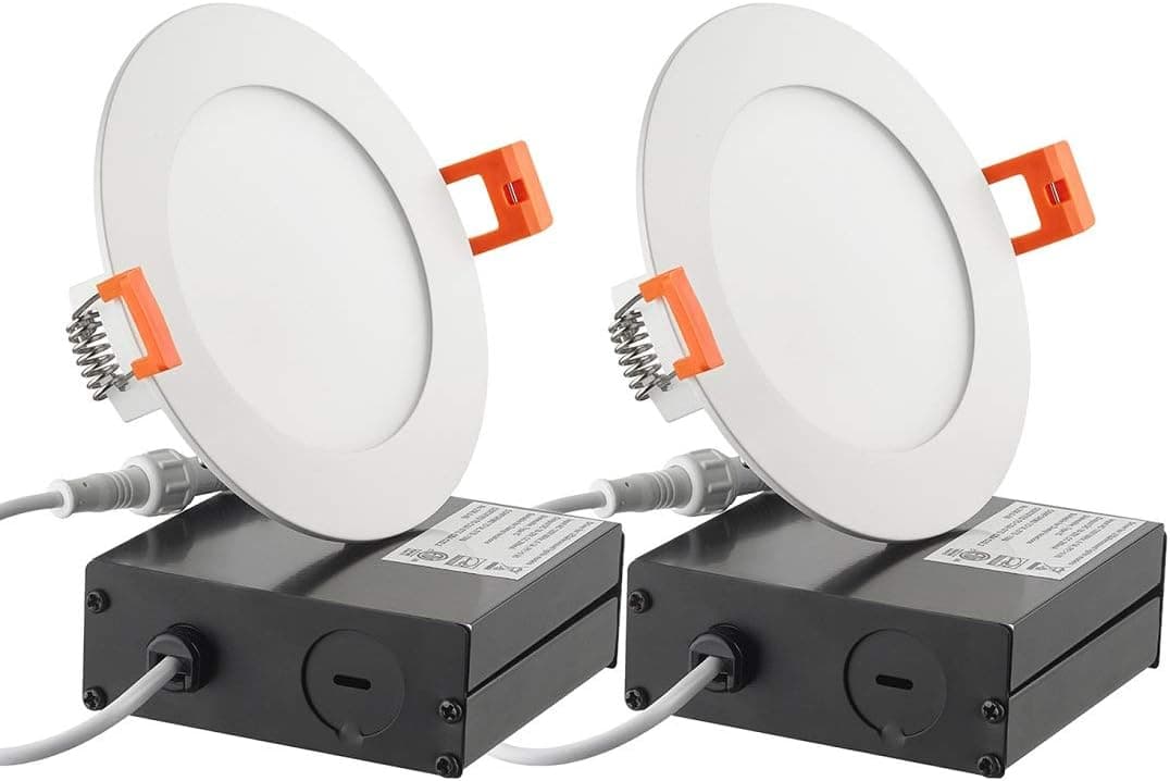 Otronics 9W 4" Ultra-Thin LED Recessed Ceiling Light,Dimmable,675lm,65W Equiv,5000K Daylight,with Junction Box,Simple Retrofit Installation,Pack of 2