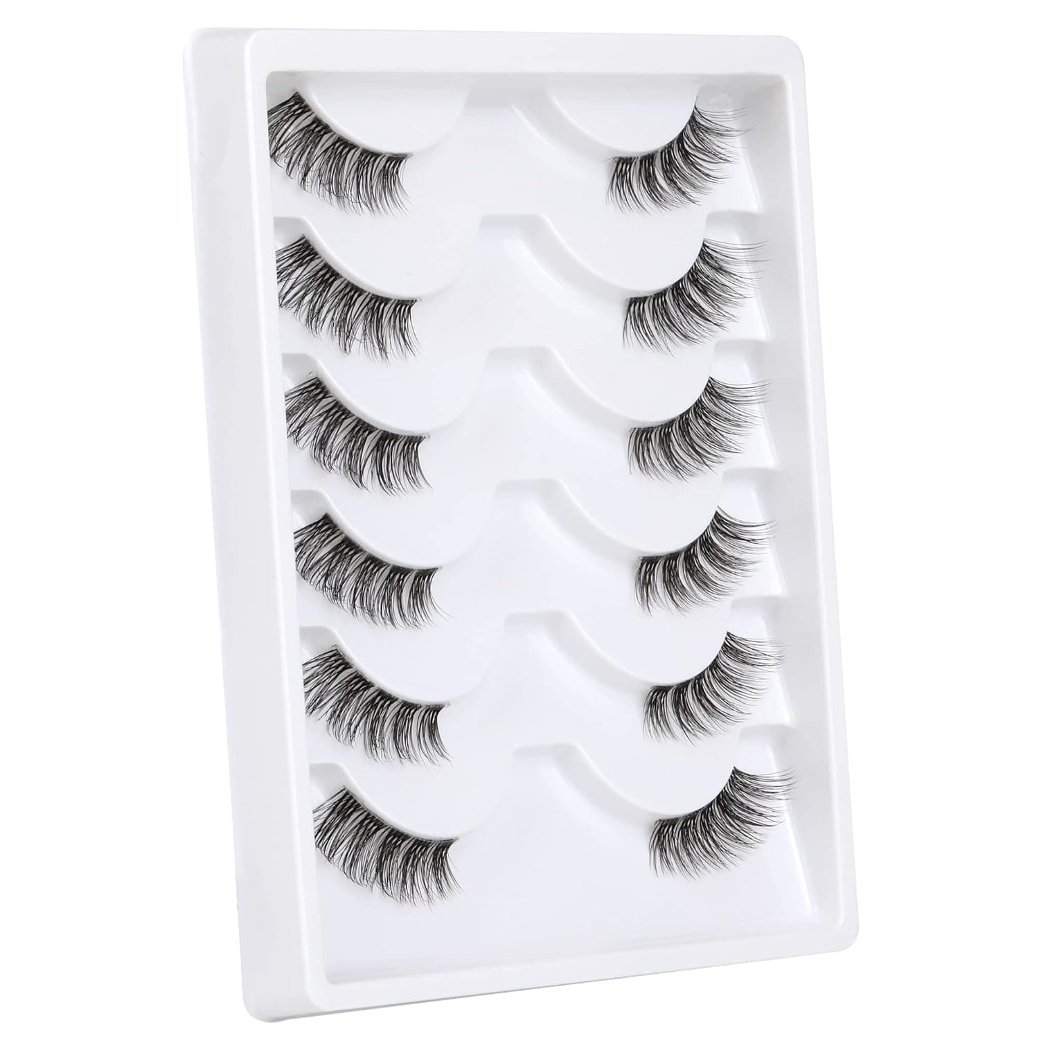 ALICROWN Half Eyelashes with Clear Band Wispy Lashes Natural Look 6 Pairs 3D Half Lashes Cateye