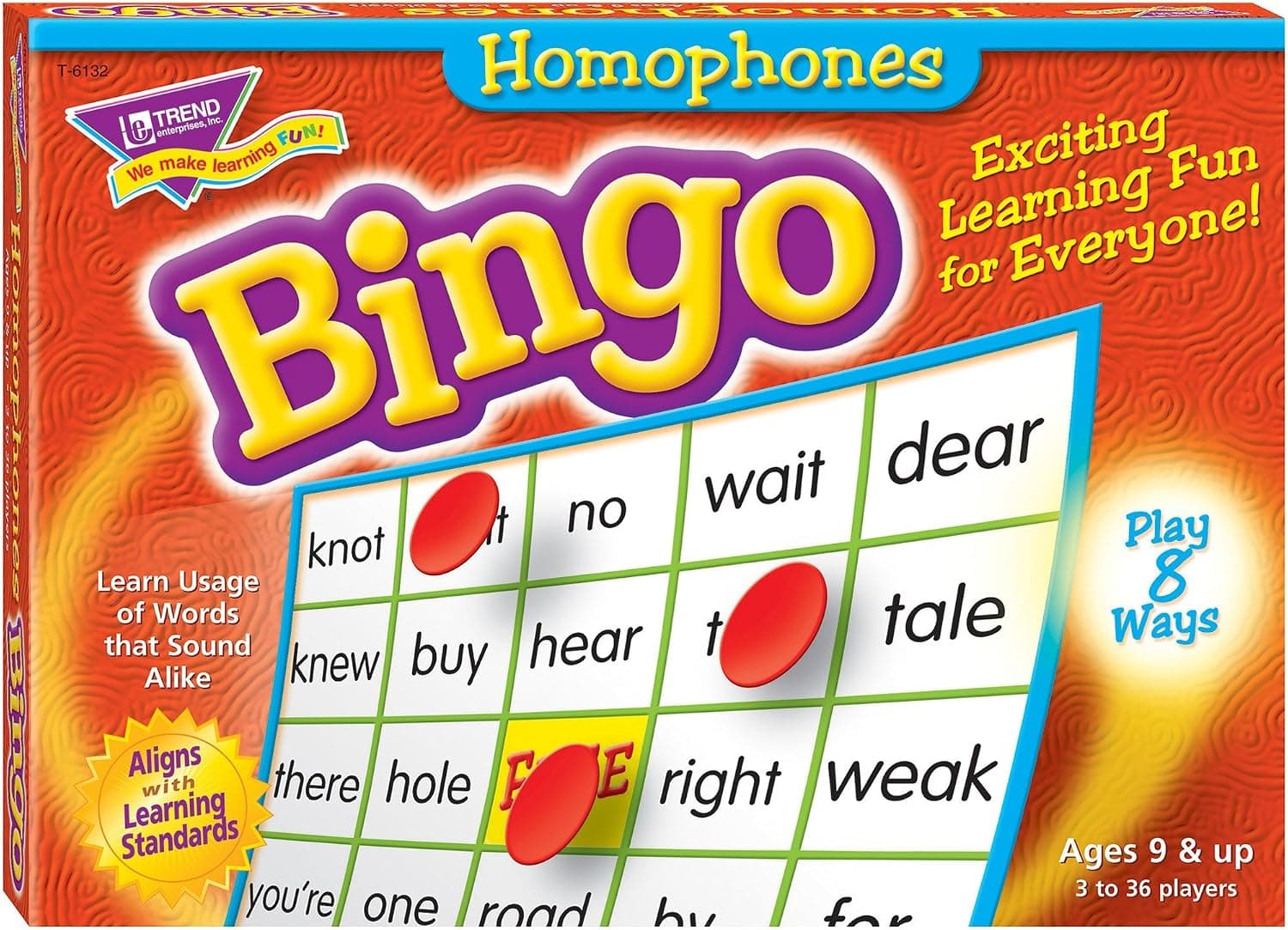Trend Enterprises 6132 Homonyms Bingo Game, 3-36 Players, 36 Cards/Mats