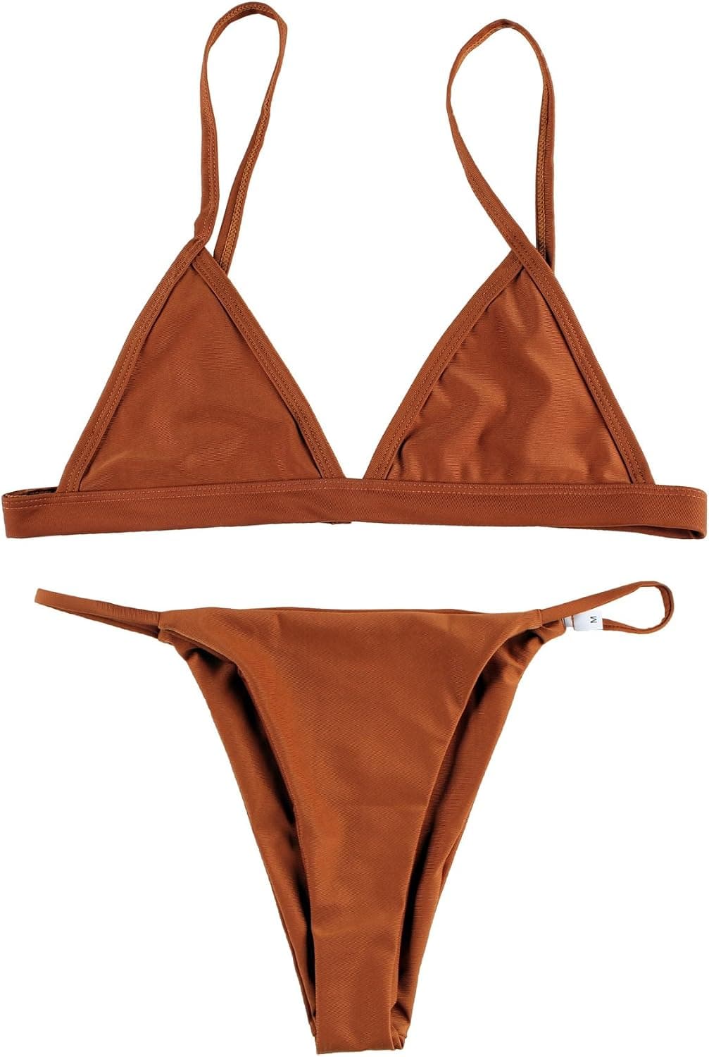 Macvise Women's 2 Pcs Bikini Triangle Top Brazilian Bottom Swimwear Bikini Set (Small(US 0-2), Coffee)
