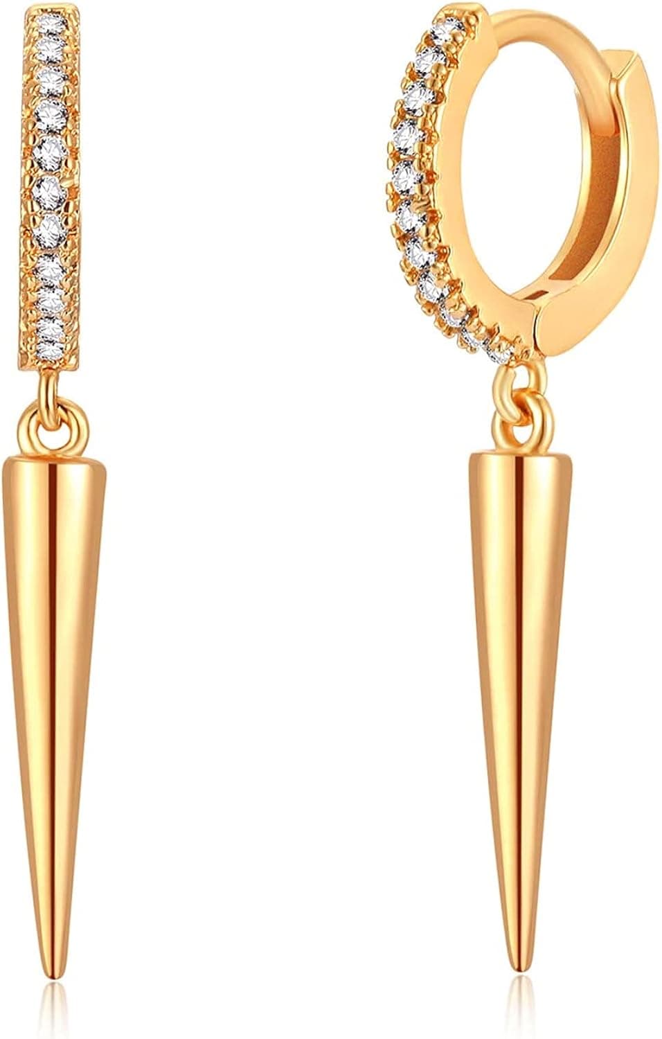 WEARON 14K Gold Plated Huggie Earrings for Women Personality Simplicity Twisted Chain Hoop Earrings Hypoallergenic Designer Ear Rings Fashion Jewelry Hollow Out Earrings (J spike)