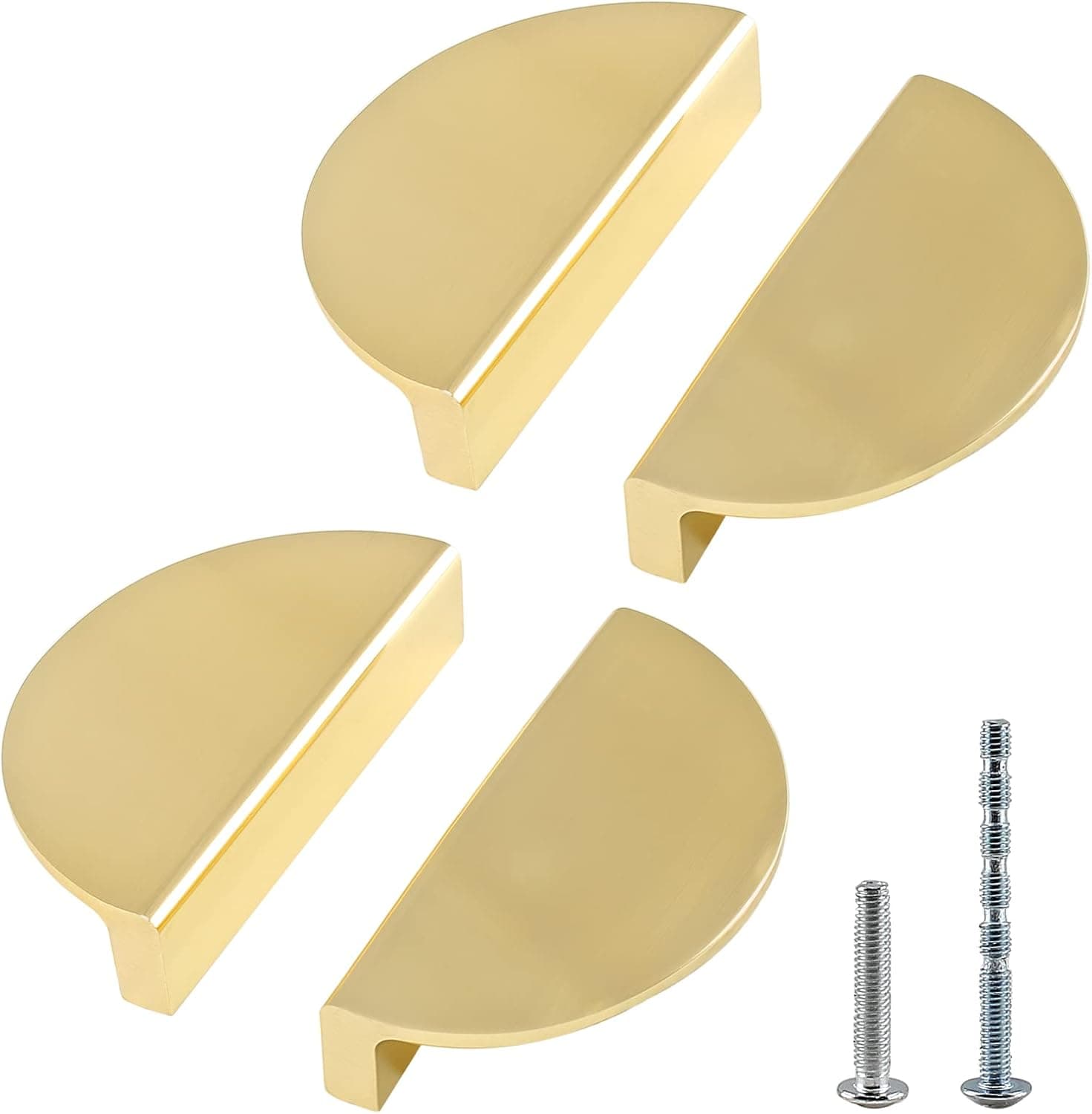 Jiozermi 4 Packs Half Moon Cabinet Pulls, 2 1/2 inch Drawer Pulls, Semicircle Pulls, Solid Brass Hardware Pulls, Gold (Total Length: 3.74")