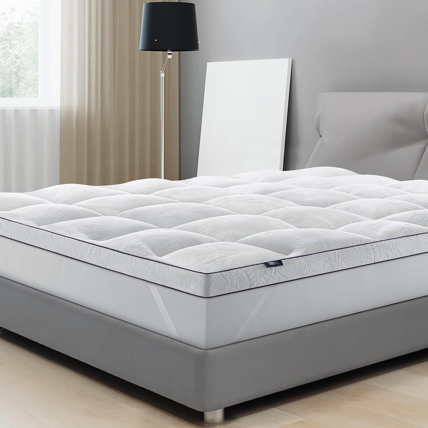 BedStory Bamboo Mattress Topper Full, Extra Thick Cooling Mattress Pad Overfilled Never Goes Flat, Lumbar Strain Relieving, Back Pain Relief Improve Sleep Quality