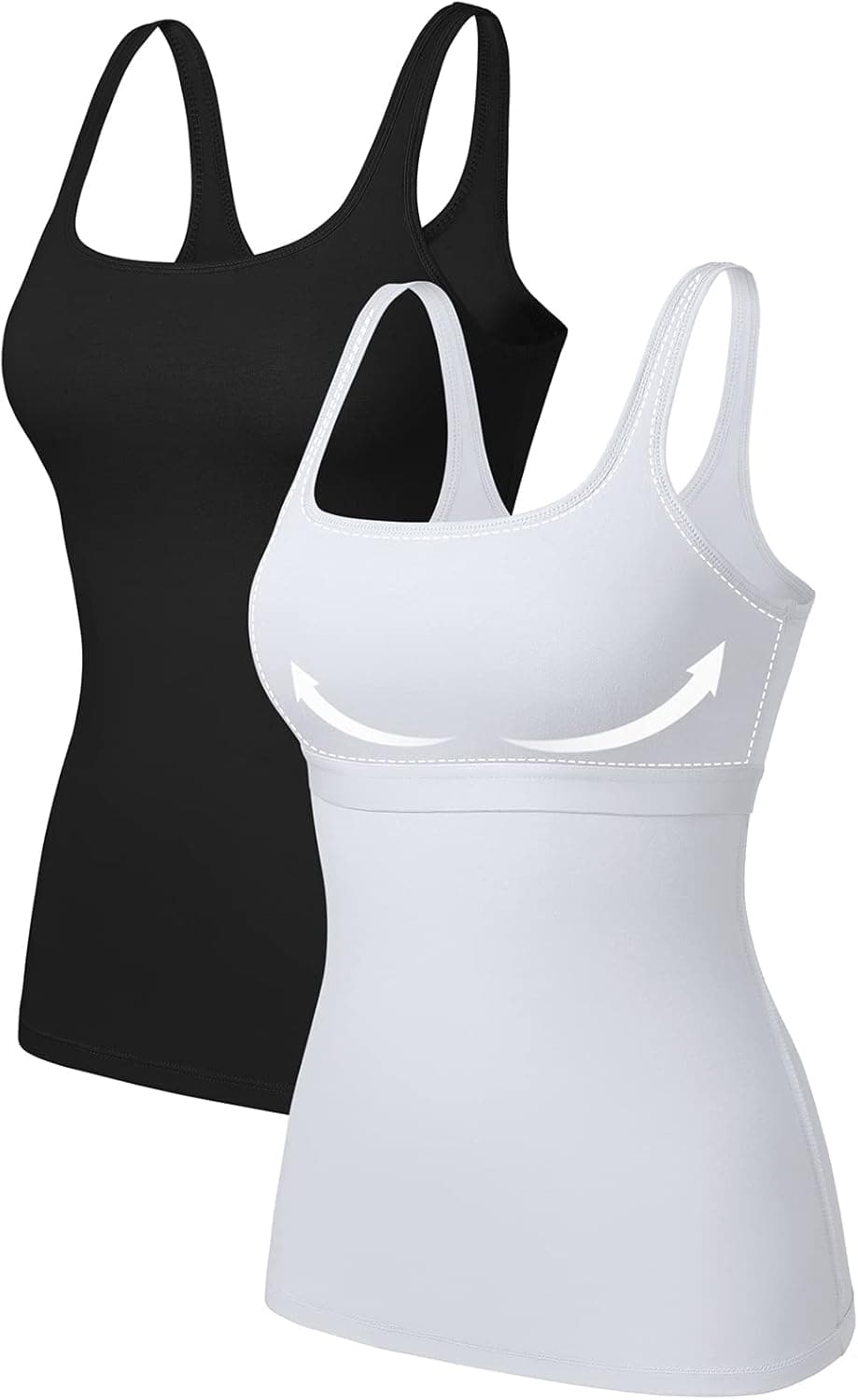 V FOR CITY Tank Top for Women with Built-in Bra Wide Strap Square Neck Camisole Cotton Cami Tanks 2 Pack