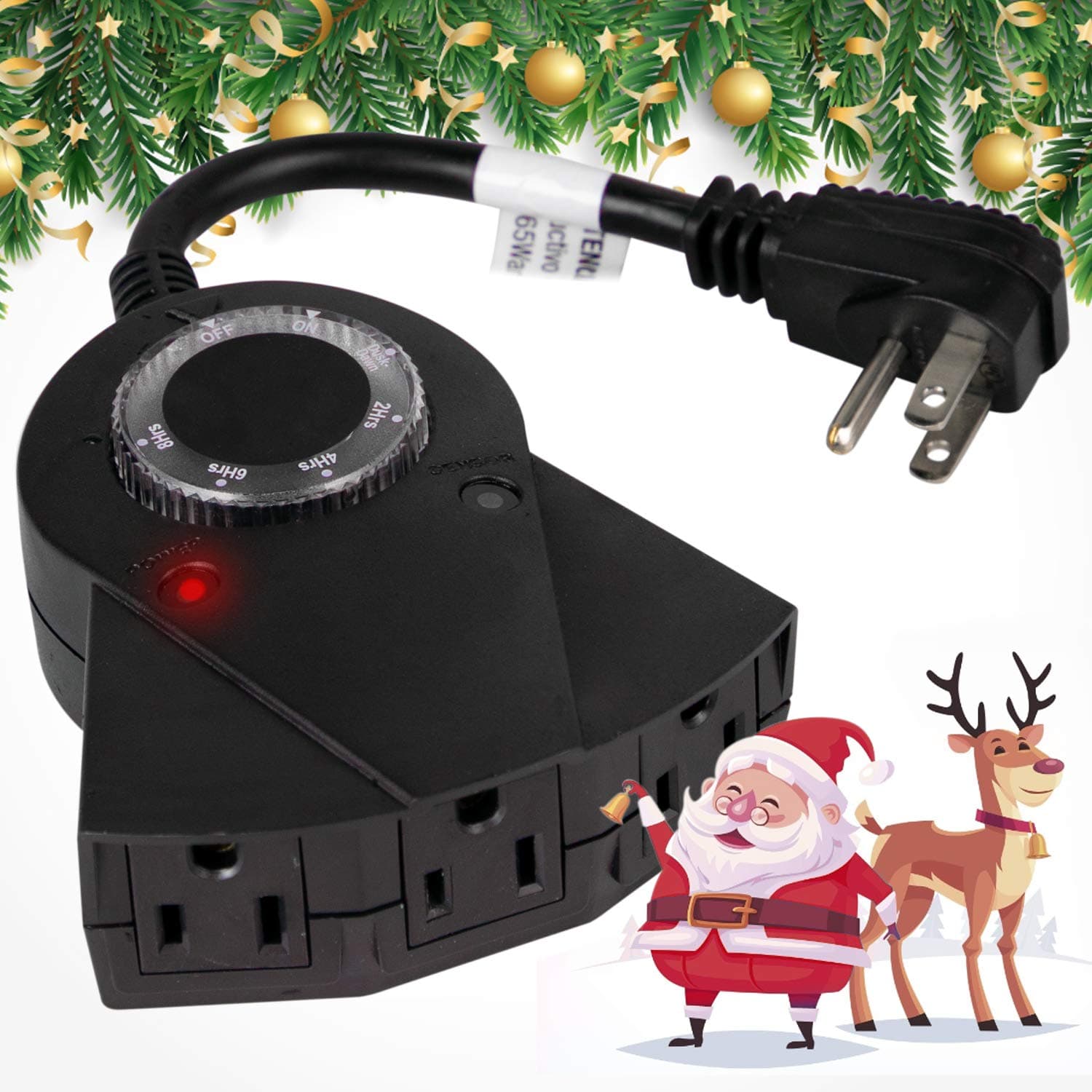 Minetom Outdoor Light Plug-In Timer, Heavy Duty Mechanical Timer Switch, 3 Grounded Electrical Outlets for Christmas Lighting Outdoor and Indoor, UL Listed, Black, 13 Amp
