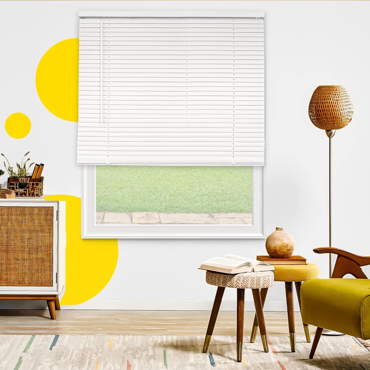 YELLOW BLINDS Blinds for Windows, Mini Blinds, Window Blinds, Door Blinds, Blinds & Shades, Camper Blinds, Mini Blinds for Windows, Horizontal Window Blinds, Grand White, 30" W X 36" H
