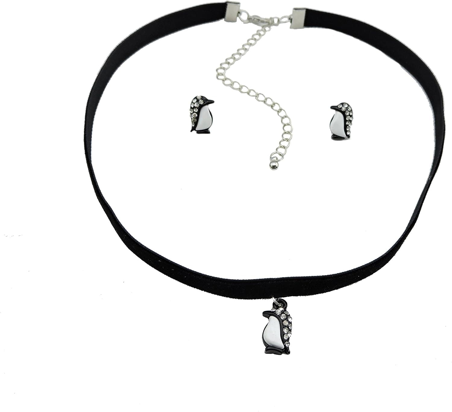 Bocar 1Set Velvet Gothic Clavicle Chain Choker Penguin Pendant Necklace Earrings with Gift Box (NK-10202)