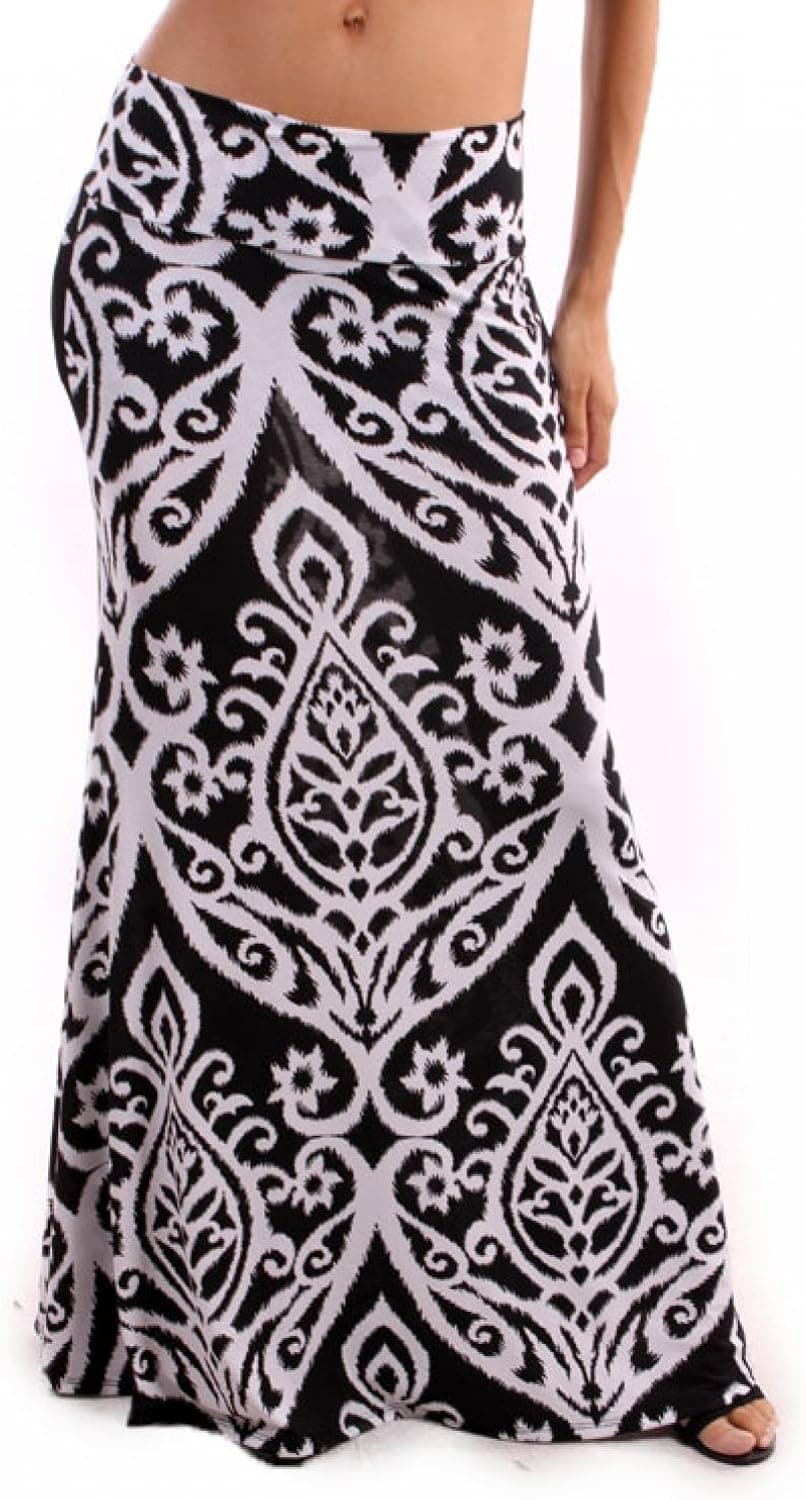 Boutique Republic Womens TICOLORED Two Tone Damask Printed Maxi Skirt