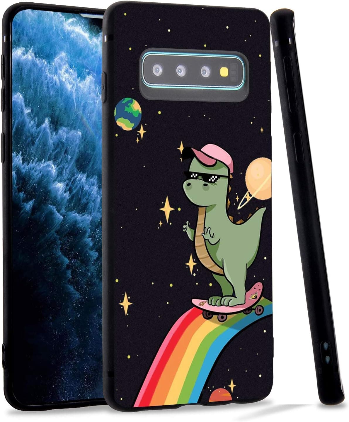 LuGeKe Cartoon Dinosaur Skating Fashion Design Phone Case for Samsung Galaxy S9 Silicone Cases Creative Space Skating Pattern Cover Shock