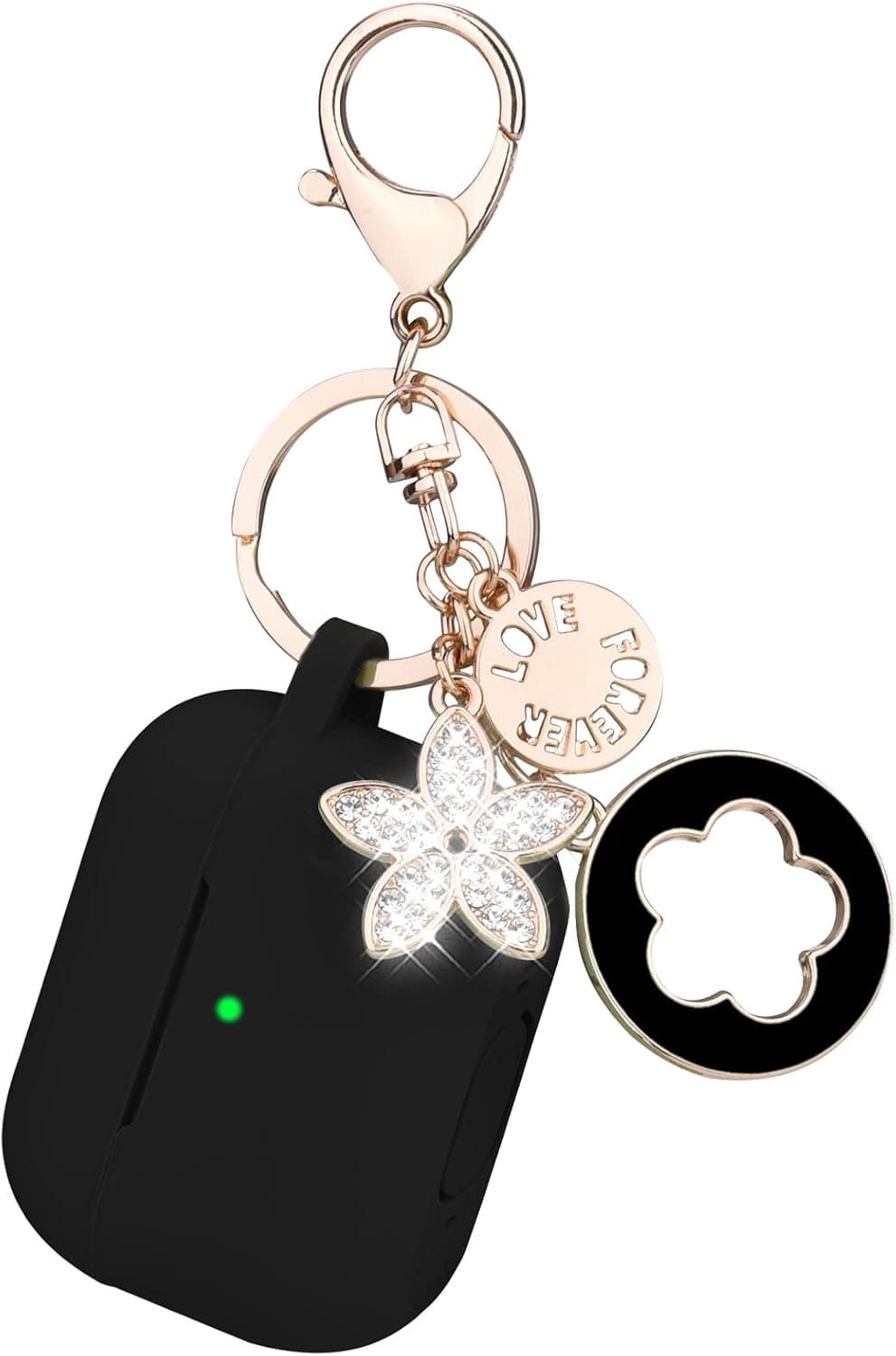 OLEBAND Airpods 3rd Generation Case with Cute Bling Keychain,Silione Protective and Anti-Slip Cover for Apple Air pod 3 Case,LED Visible,for Women and Girls,Black