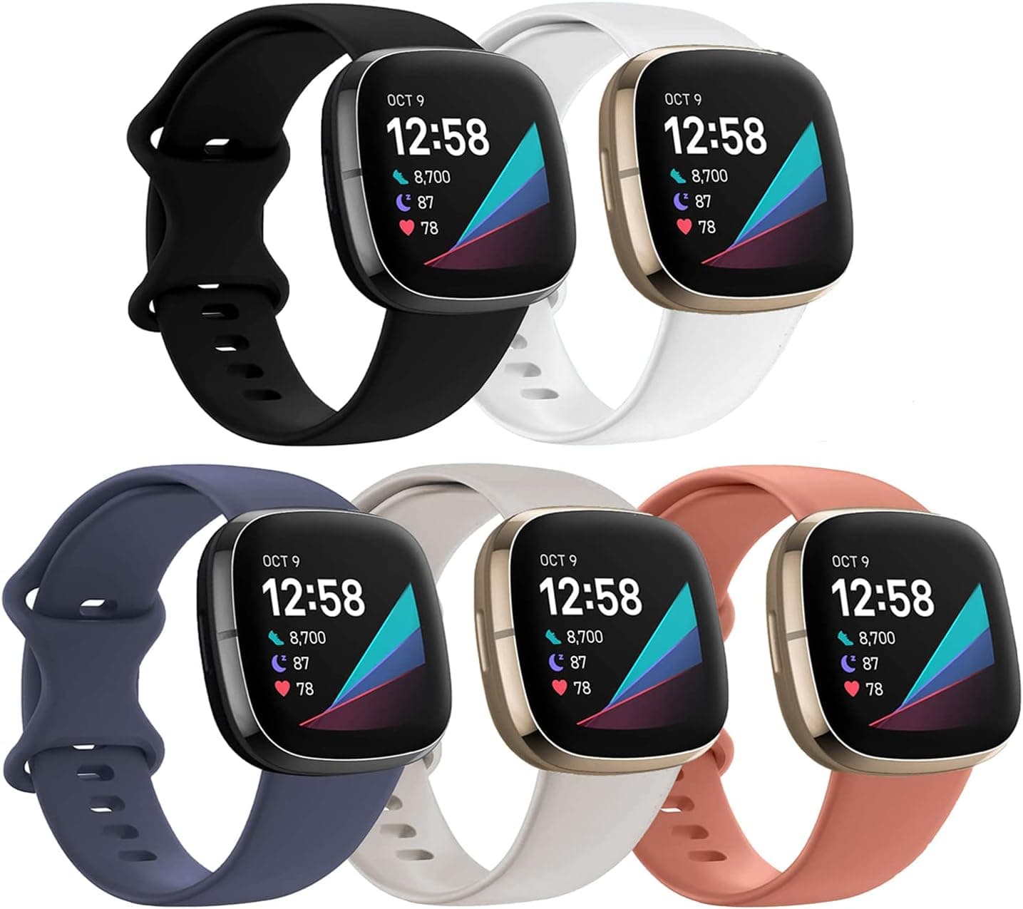 5 Pack Sense 2 Band Compatible with Fitbit Sense 2 Band/Versa 4 Bands Women Men, Soft Replacement Versa 3 Sense Smartwatch Wristband Waterproof Sport Strap Accessories