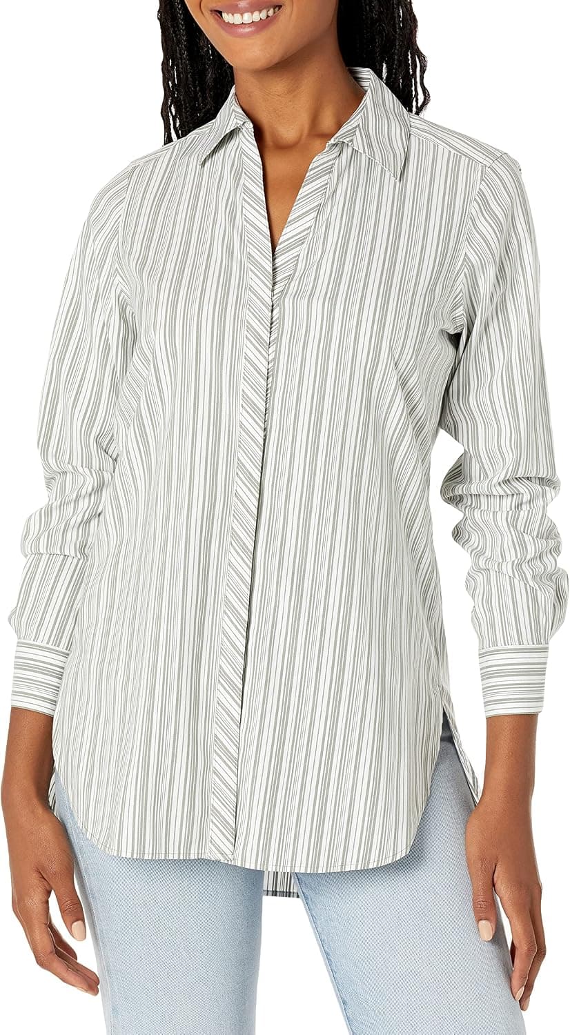 Foxcroft Women's Vera Long Sleeve Modern Mini Stripe Blouse