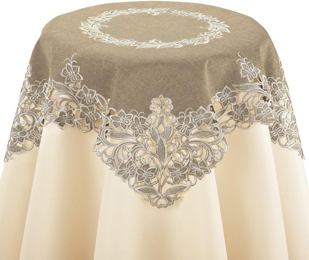 Collections Etc Elegant Embroidered Lace Table Linens, Brown, Square