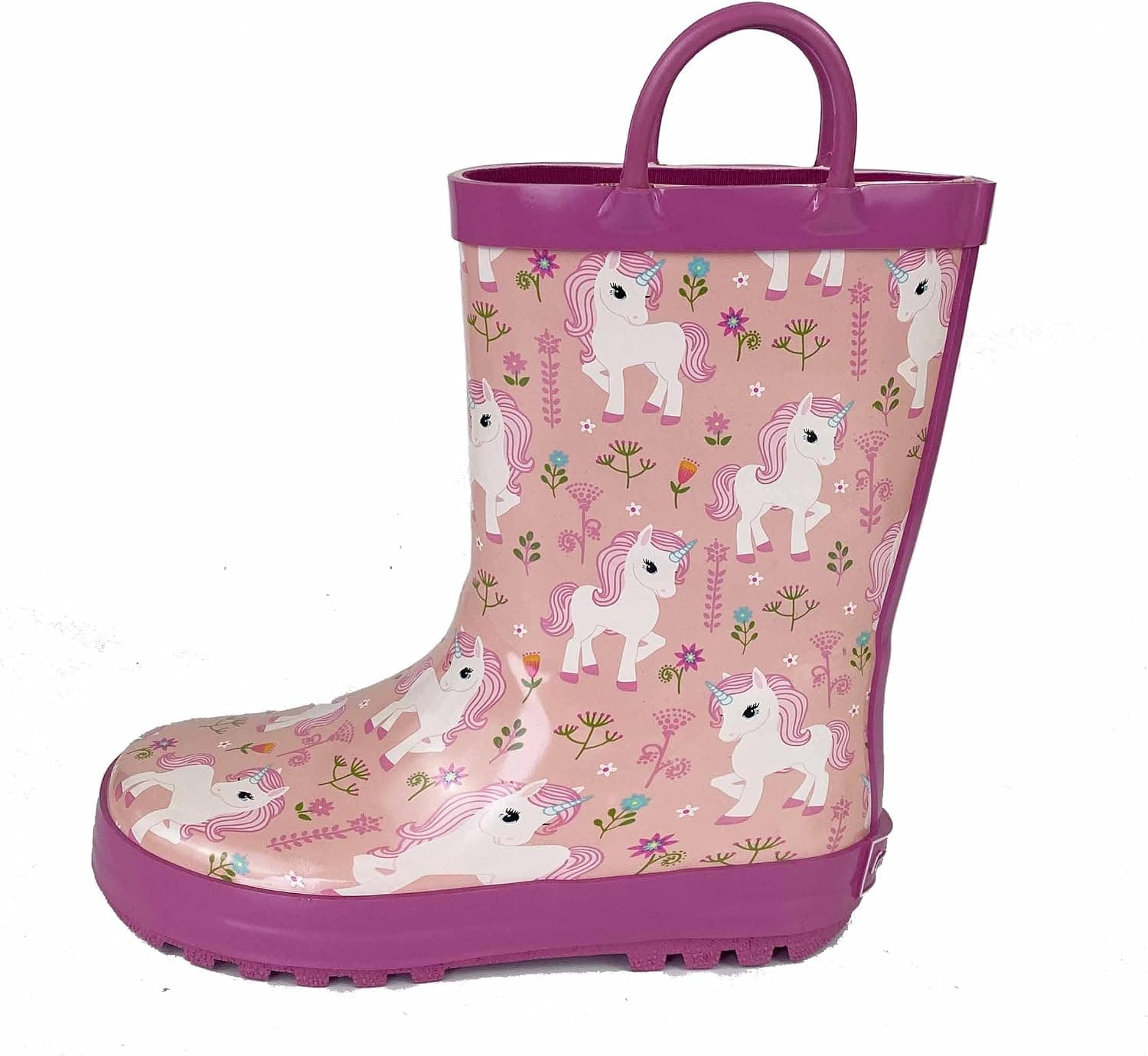 Kids Rain Boots by Landchief, Boys Girls Waterproof Animal Printed Rubber 3D Rainboots with Handles for Toddlers and Little/Big Kid Outdoor Use, Size 12, Pink