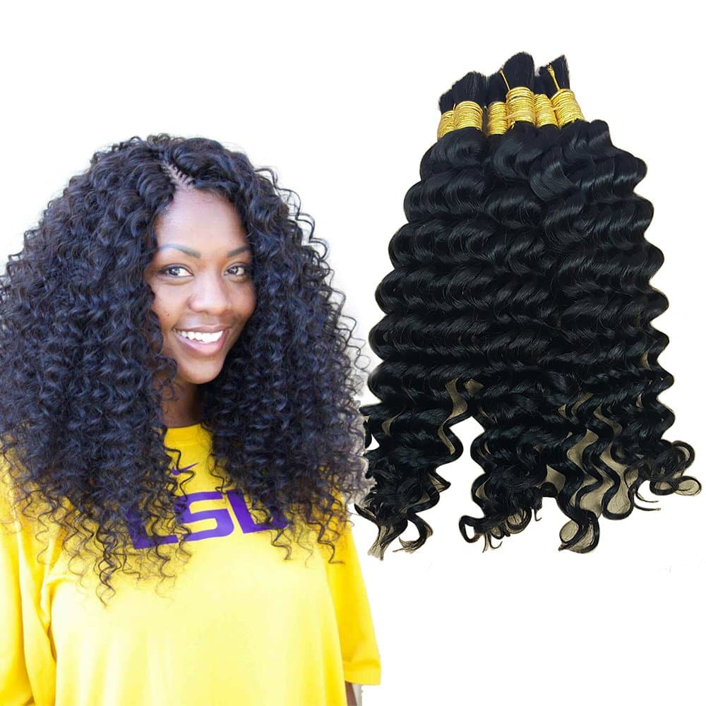 Deep Curly Wave Bulk Hair For Braiding Human Hair No Weft Human Hair Bulk 3 Bundles 150g Brazilian (22inch 22inch 22inch Natural Black #1B)