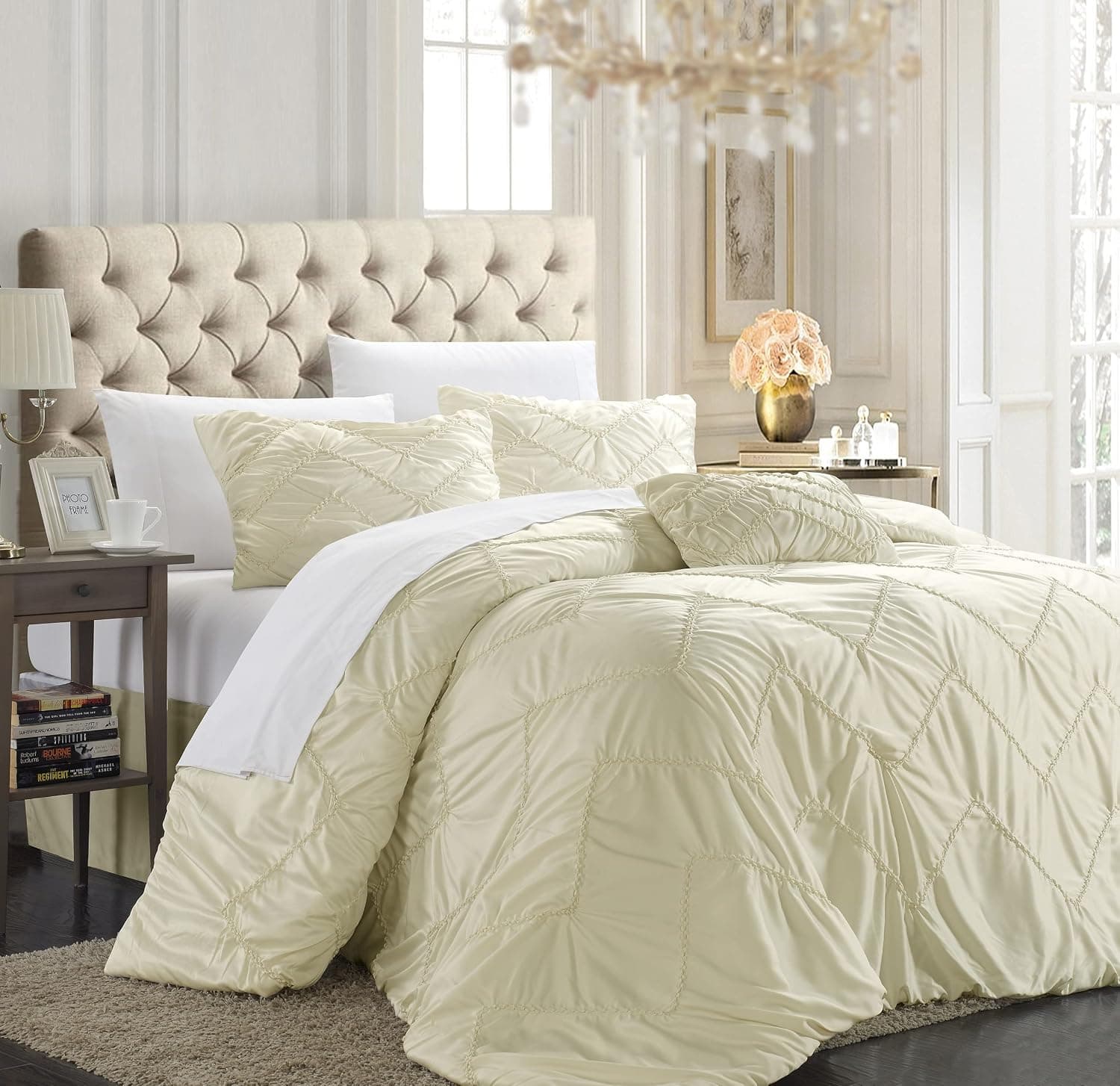 Chic Home Isabella 4-Piece Duvet Cover Set, Queen, Beige