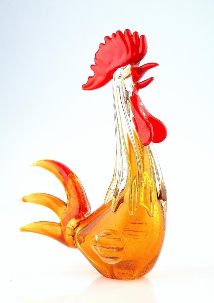 12" Large Hand Blown Art Glass Rooster Chicken Bird Figurine Statue Amber