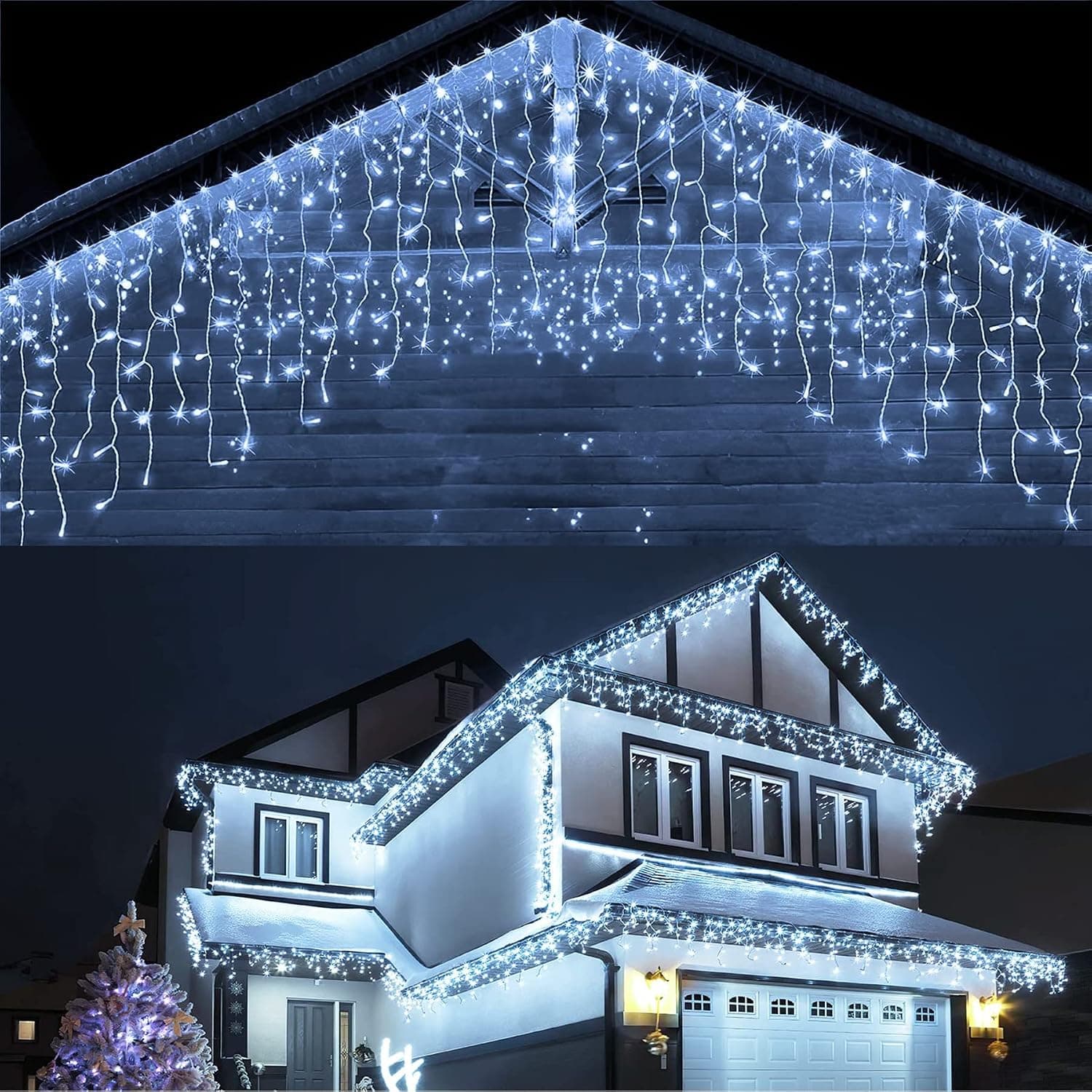 Techip Christmas Lights Outdoor Icicle Lights 400LED 47FT 8Modes Connectable LED String Lights Plug in with 80Drops Indoor Decorations for Garden Wall Christmas Halloween Decorations Cool White