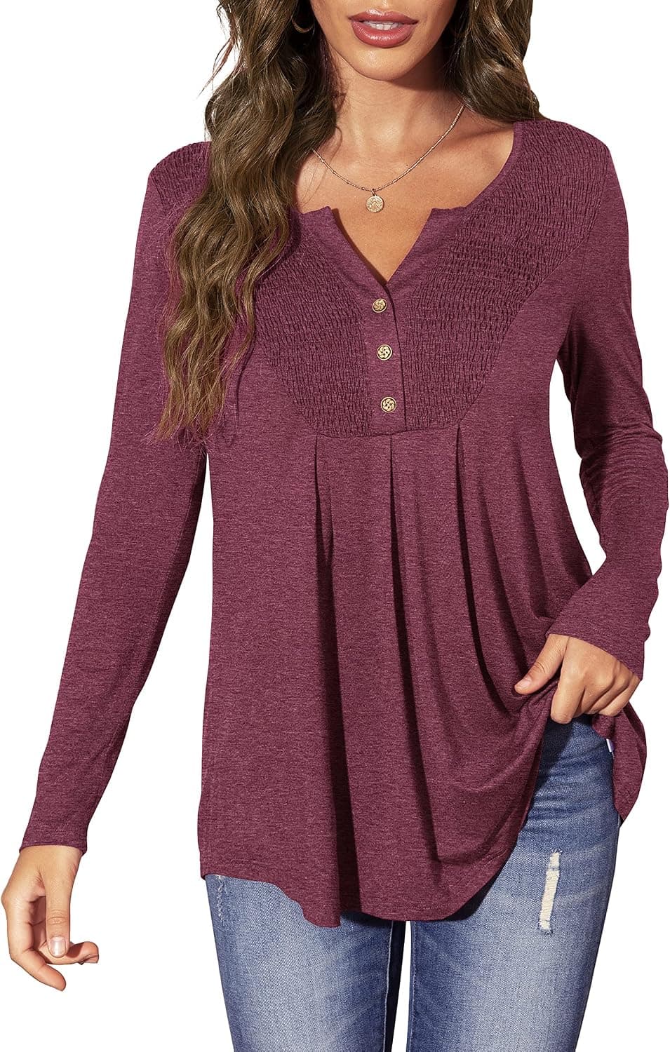 Simier Fariry Womens Loose Fit Smocked Peplum Tunic Tops