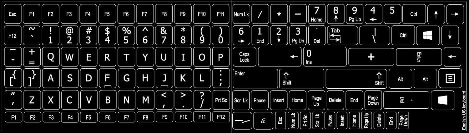 Replacement English US Keyboard Stickers ON Black Background