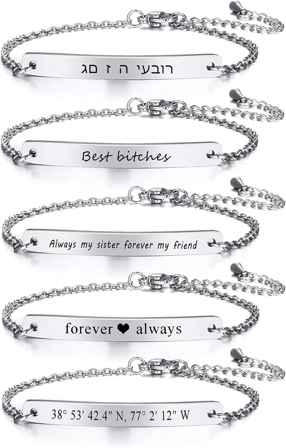 VNOX Customize Friendship Bridesmaid Couple Jewelry-Set for 2/3/4/5 Stainless Steel Coordinates Thin Bar Bracelet for Women Girls Daughter Bestie Christmas Gift