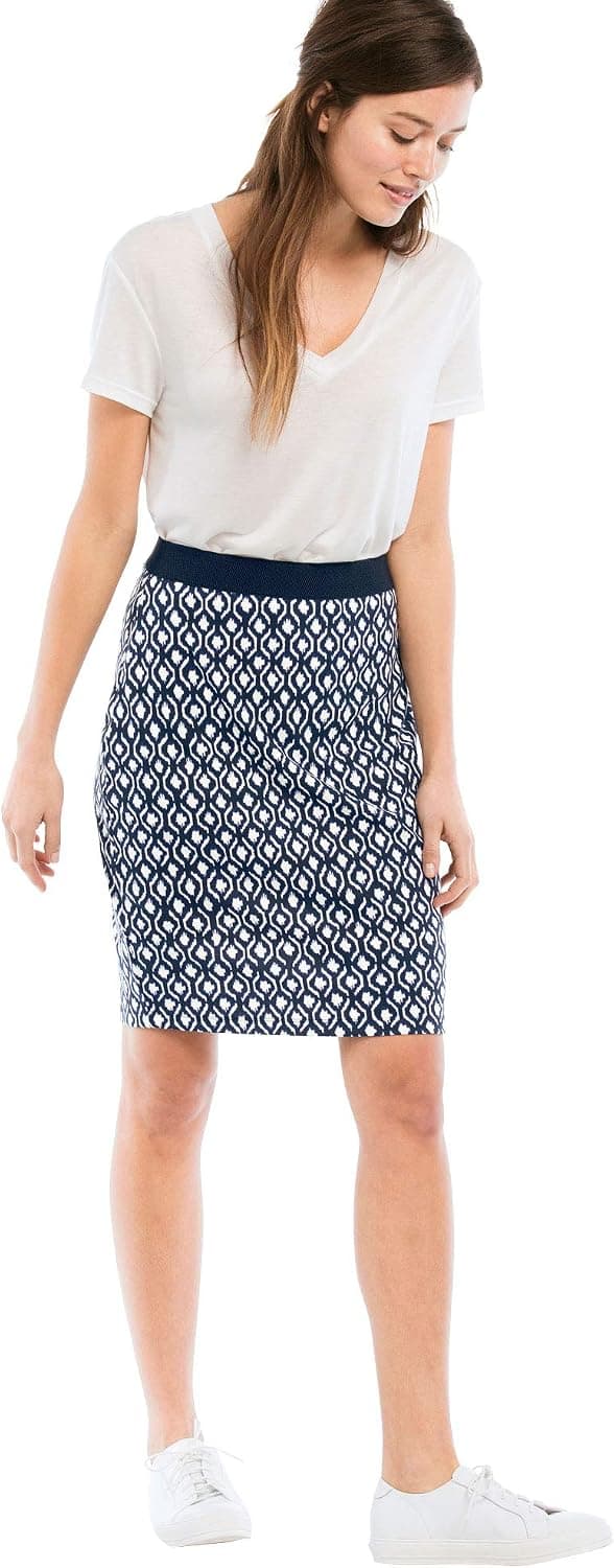 ellos Women's Plus Size Knit Pencil Skirt - 14, Navy/White Print