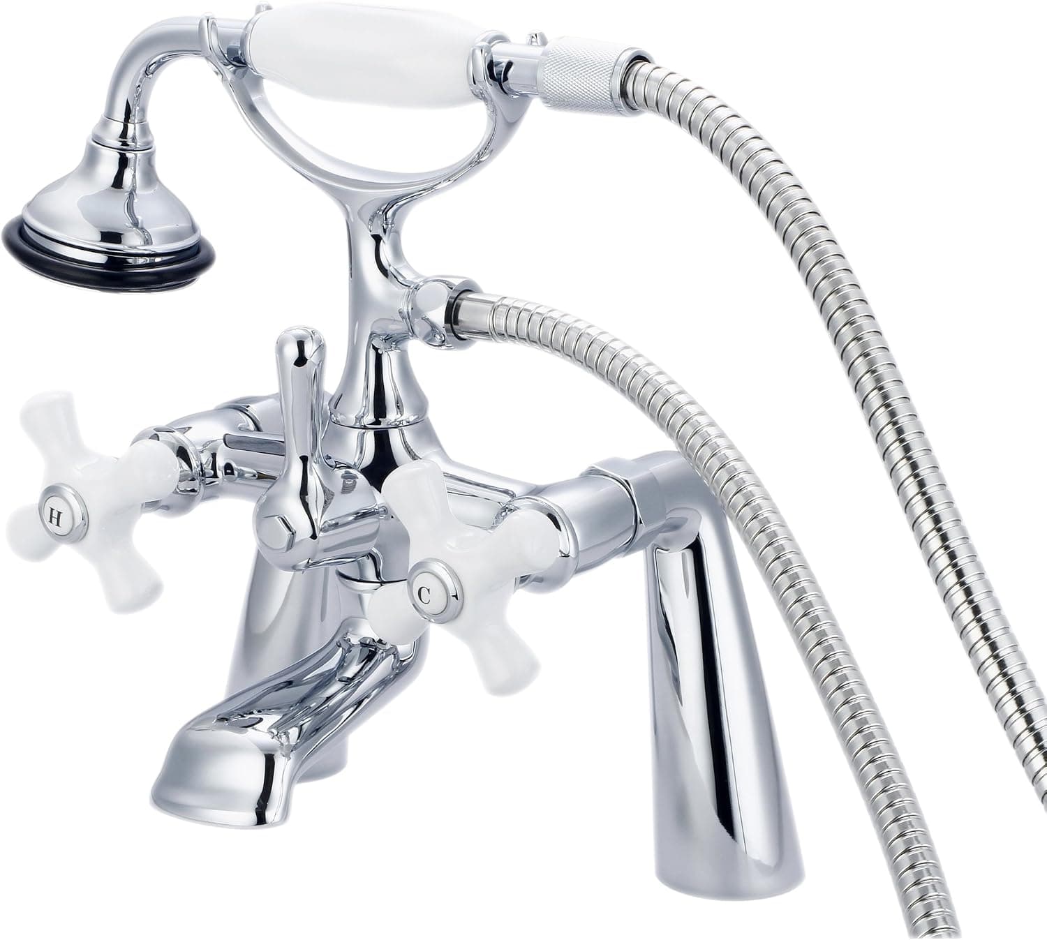 Water Creation F6-0003-01-CL Vintage Classic 7-Inch Spread Deck Mount Tub Faucet with Handheld Shower