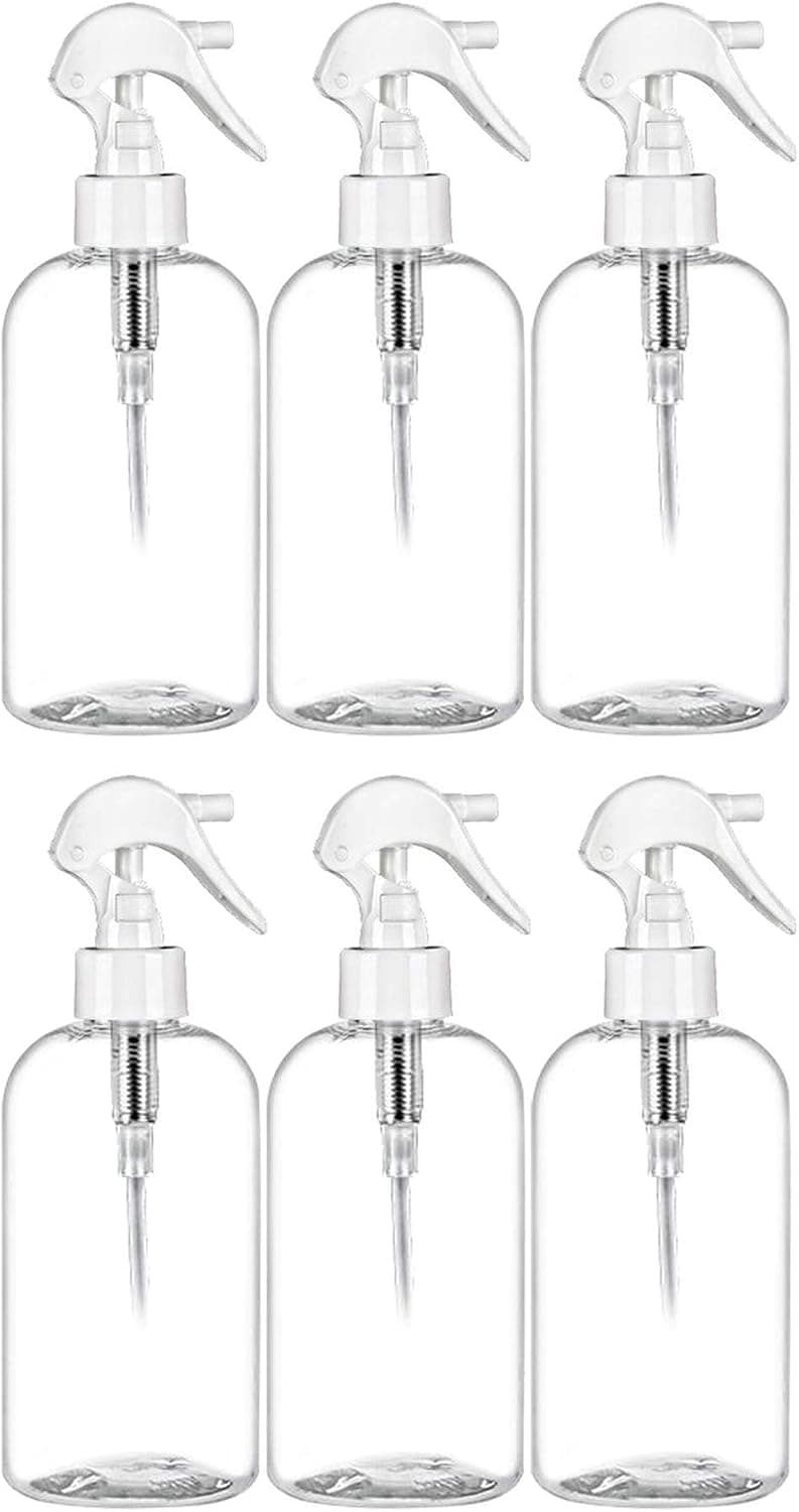 MoYo Natural Labs 8 oz Spray Bottles, Boston Round Trigger Sprayer Empty Travel Containers, BPA Free PET Plastic for Essential Oils and Liquids/Cosmetics (Pack of 6, Clear)