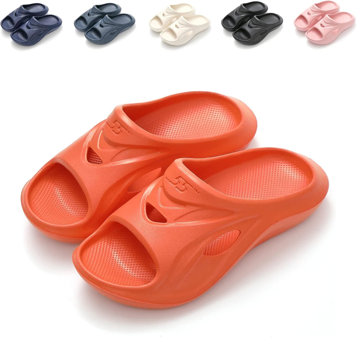 TREEMALL Pillow Slippers Cloud Slides for Women and Men,Non-Slip Quick Drying Open Toe Bathroom Slippers Shower Slippers Massage Home Slippers(Orange）