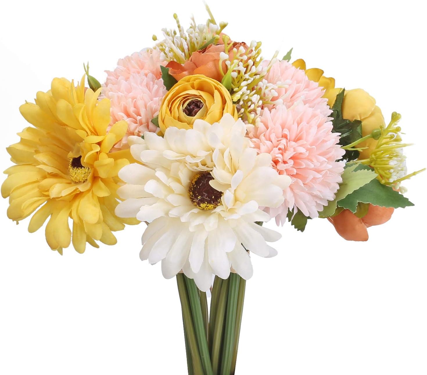 AILANDA 2Bundles Artificial Sunflowers Bouquet Silk Rose Hydrangea Stems Flower Arrangement Fake Yellow Daisy Wildflowers Greenery Shrubs for Wedding Bridal Bouquets Table Centerpieces